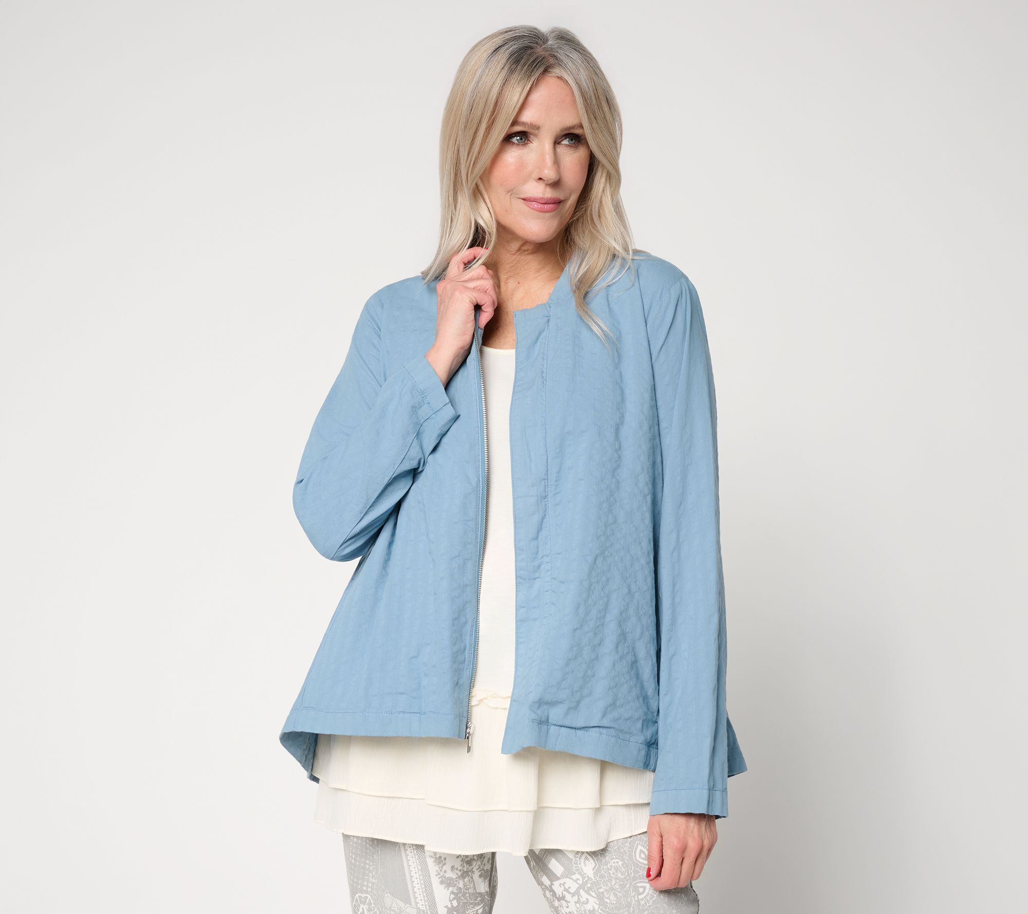 "As Is" LOGO Lavish by Lori Goldstein Textured Zip Front Topper