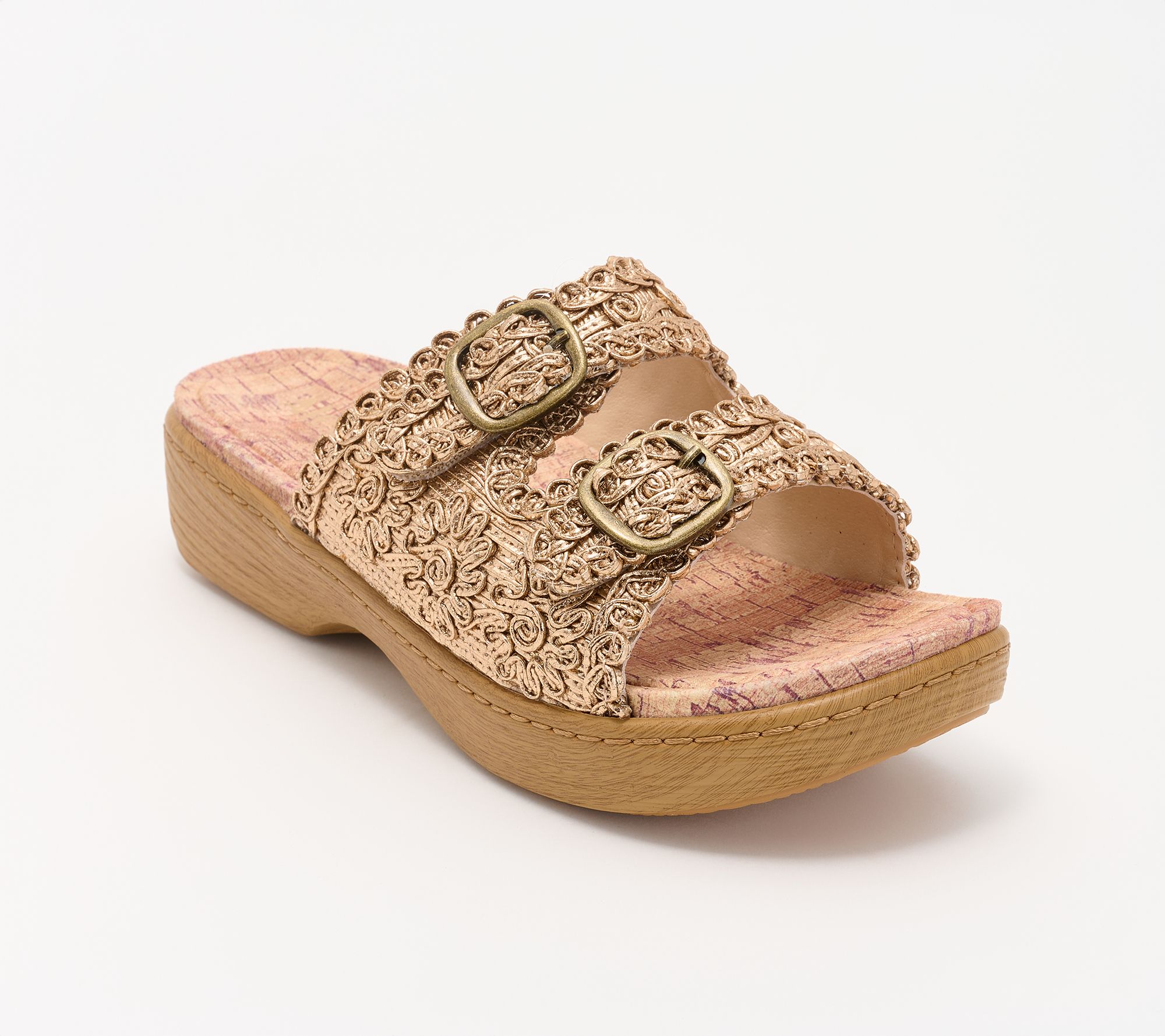 "As Is" Alegria Raffia Adjust. Double Buckle Slide Sandals - Oona