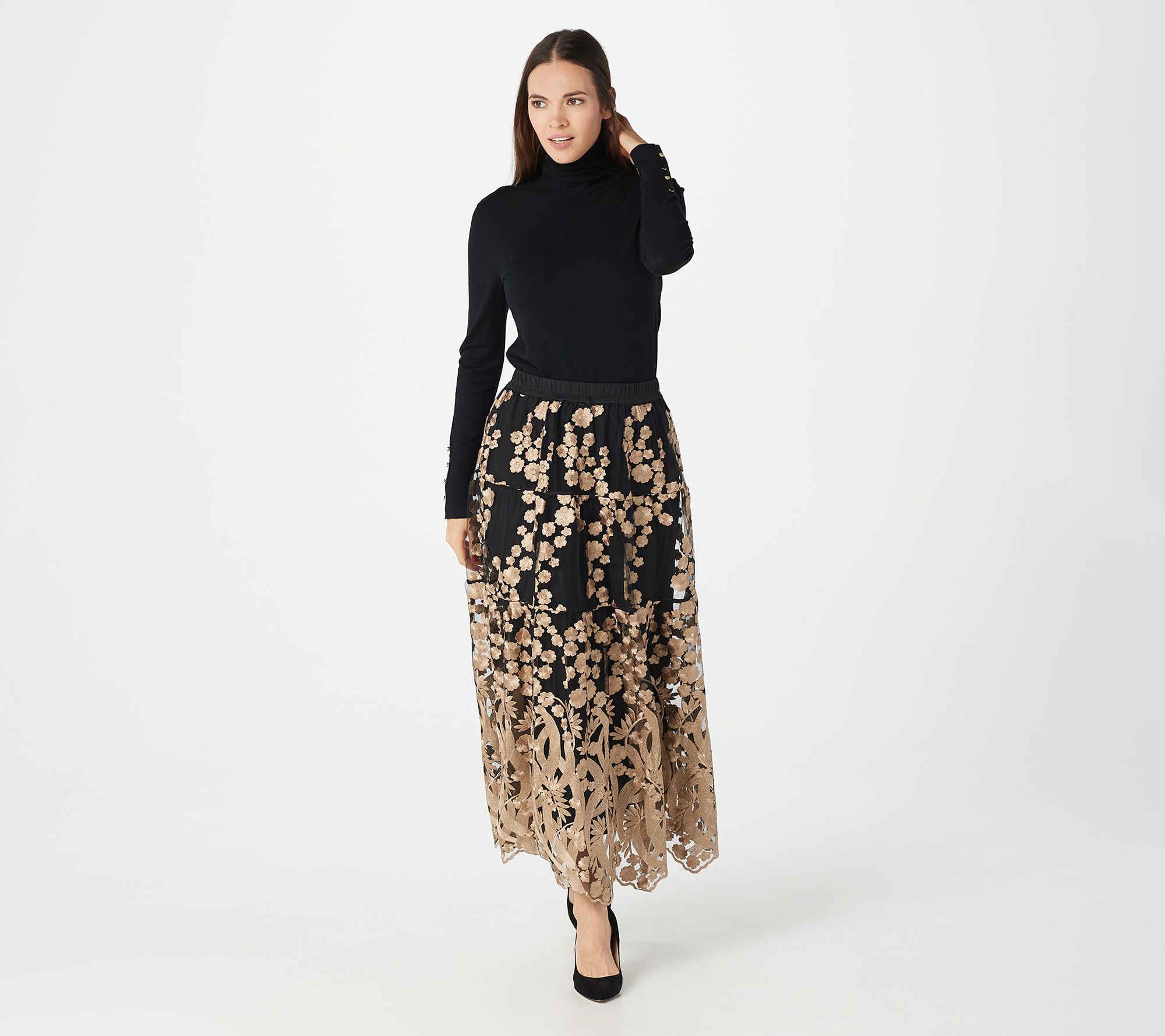 Linea by Louis Dell'Olio Regular Embroidered Skirt - QVC.com