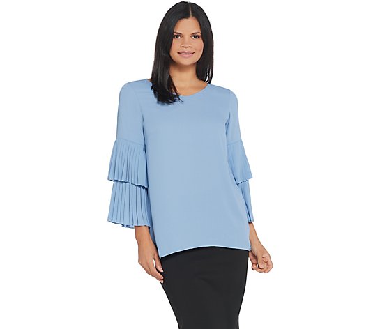 "As Is" Joan Rivers V-Neck Top with Pleated Sleeves