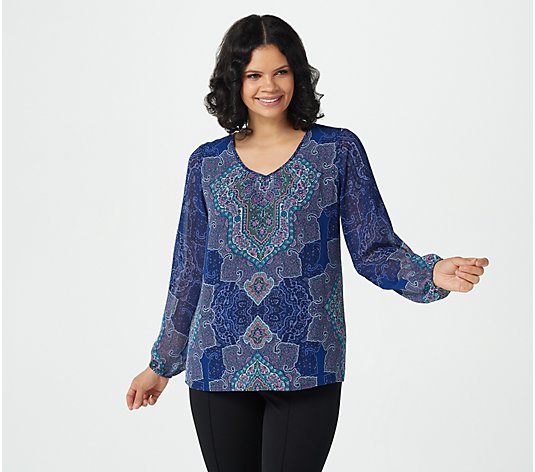 Belle by Kim Gravel Abstract Boho Printed Blouse