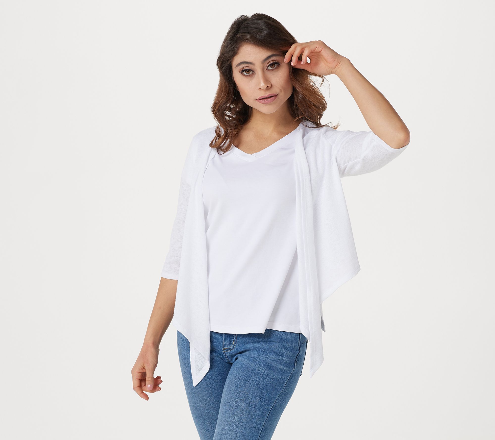 Denim & Co. Sweater Knit Tie-Front Ballet Sleeve Shrug