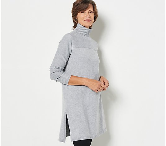 Modern Soul Comfort Yarn Turtleneck Sweater Tunic with Side Slit