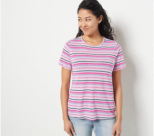 Candace Cameron Bure Summer Striped Linen Blend T-Shirt