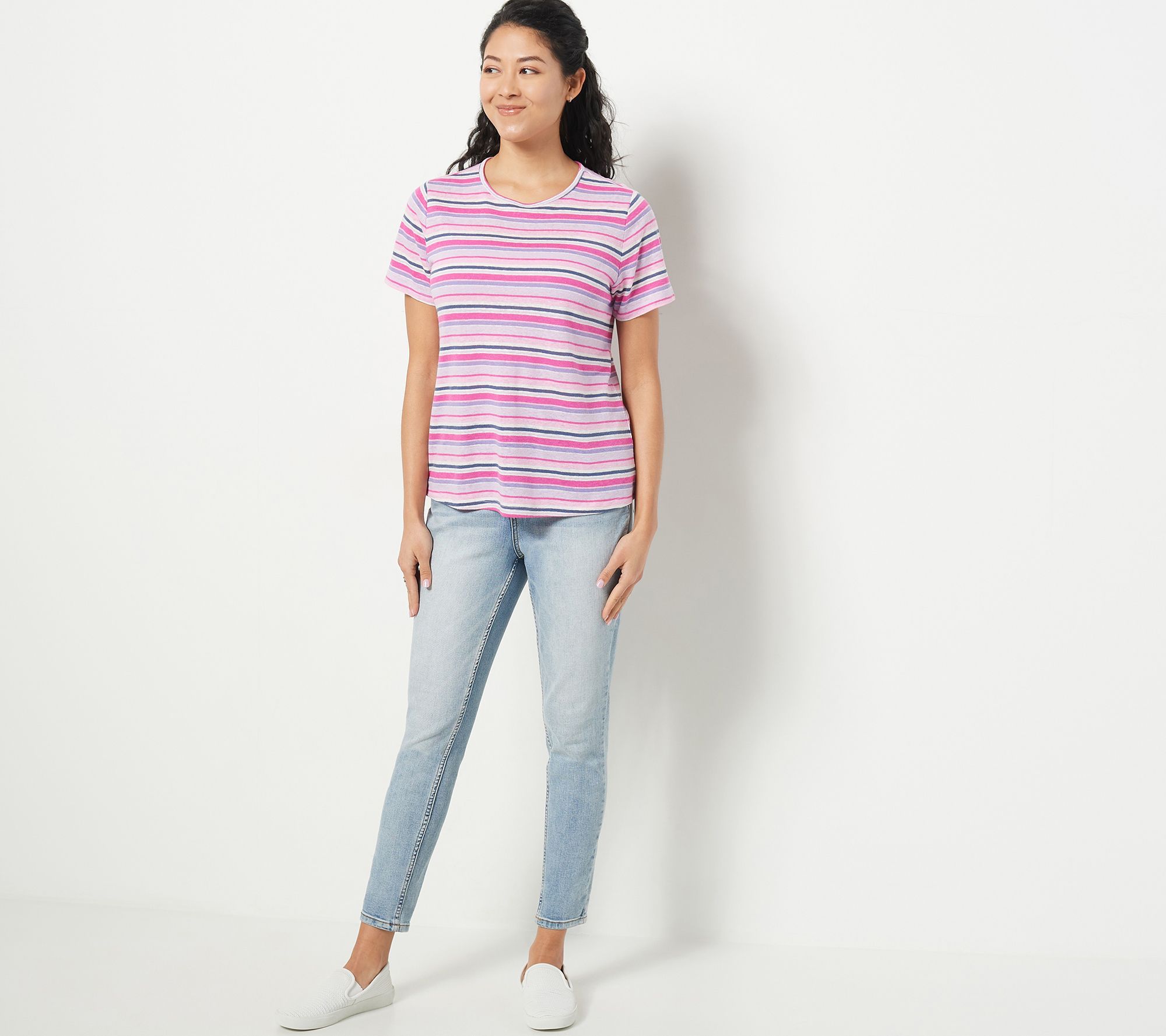 Candace Cameron Bure Summer Striped Linen Blend T-Shirt - QVC.com