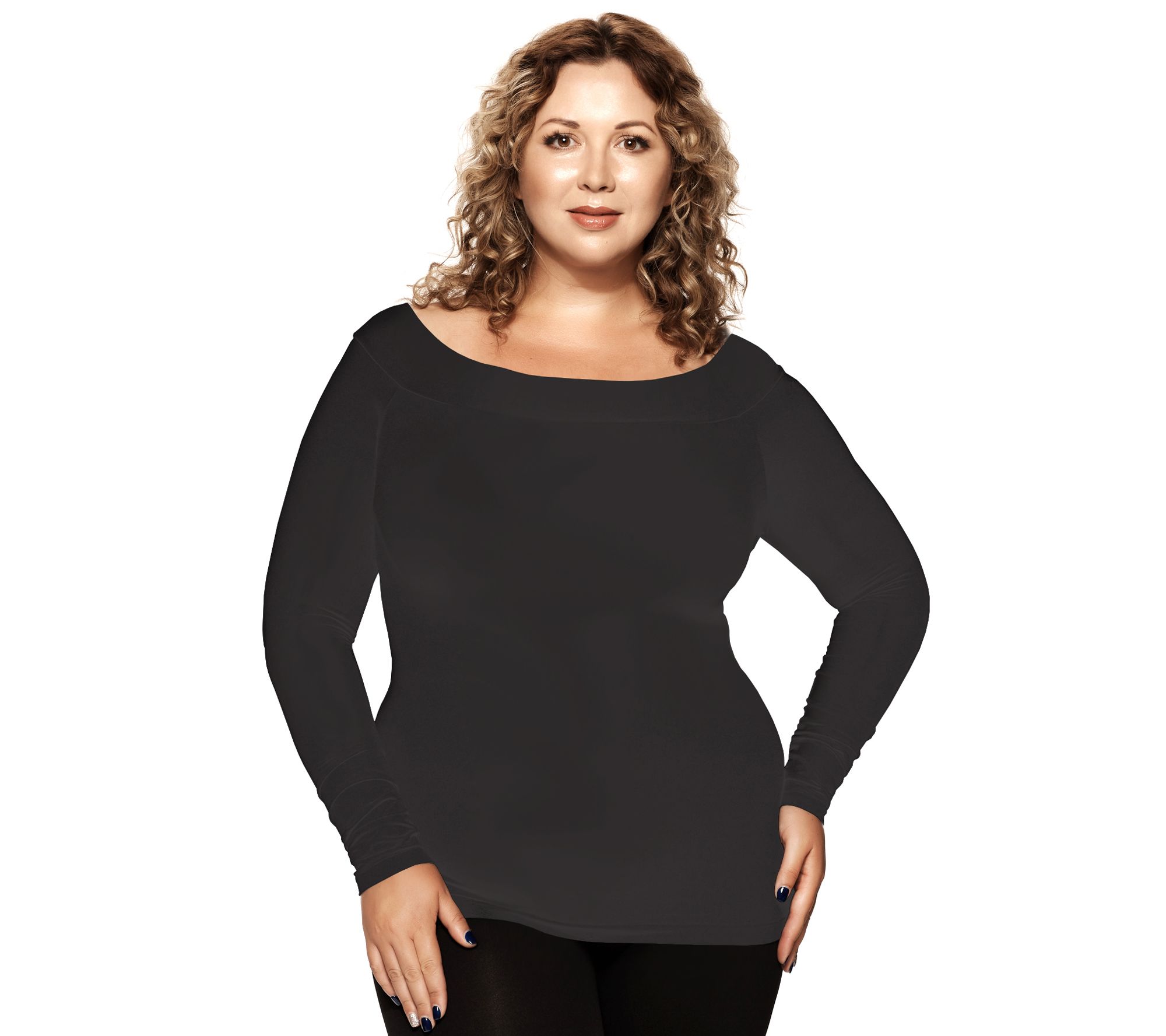 Skinnytees Plus Boatneck Long-Sleeve Top