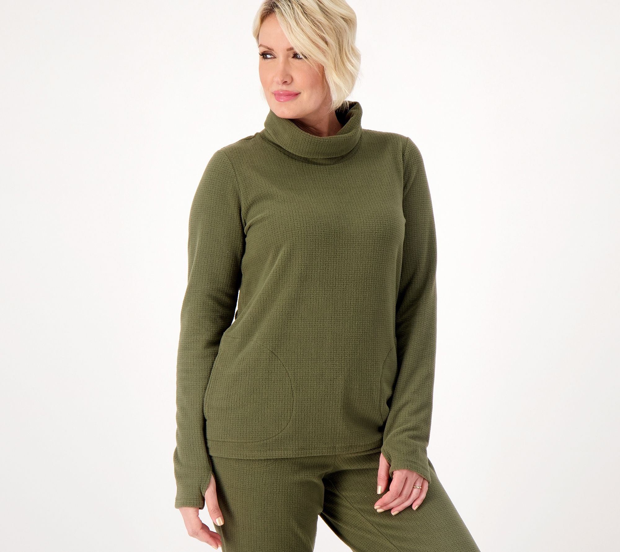 zuda Polar Fleece Funnel Neck Top with Thumbholes