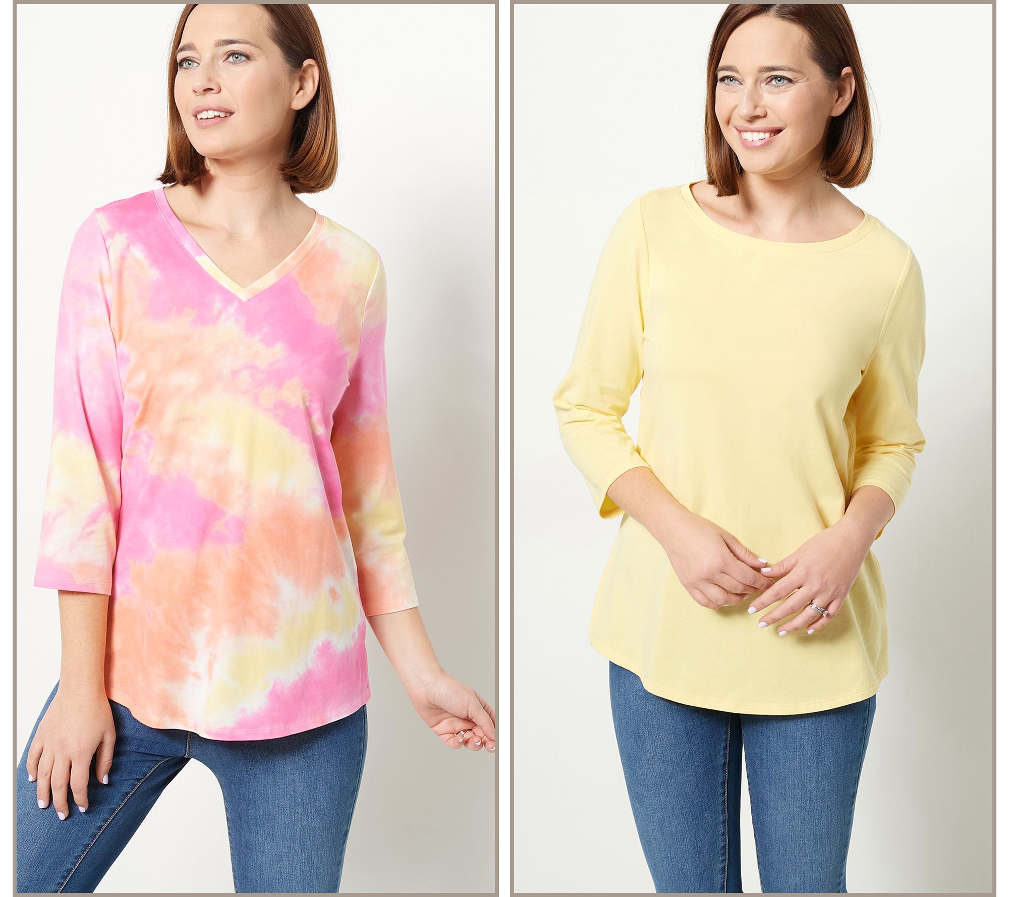 "As Is" Belle by Kim Gravel Set of 2 TripleLuxe Knit 3/4-Sleeve Tops