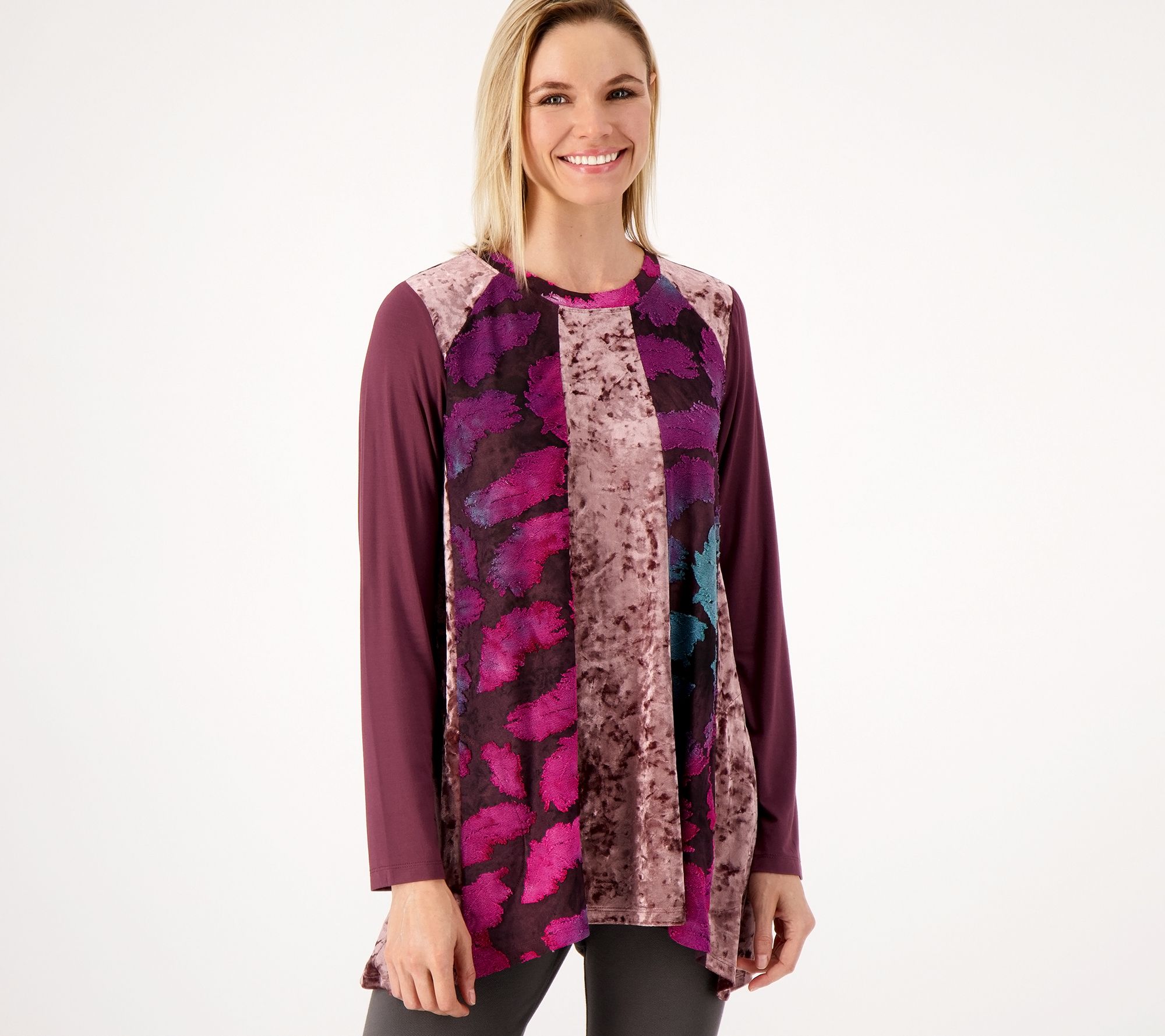 LOGO by Lori Goldstein Pieced Velvet Tie-Dye Top