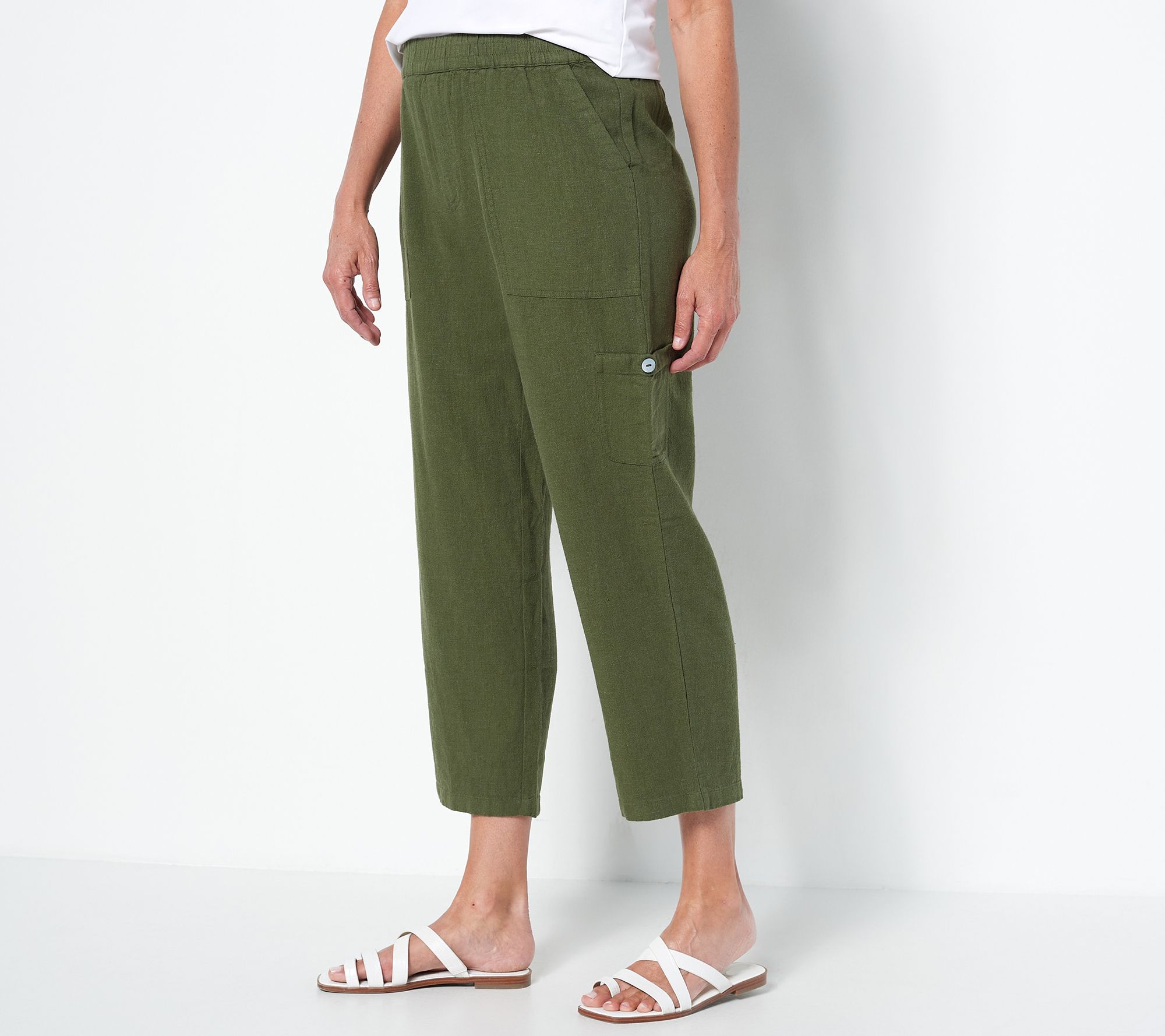 "As Is" Susan Graver Petite Pure Easy Linen Utility Crop Pant