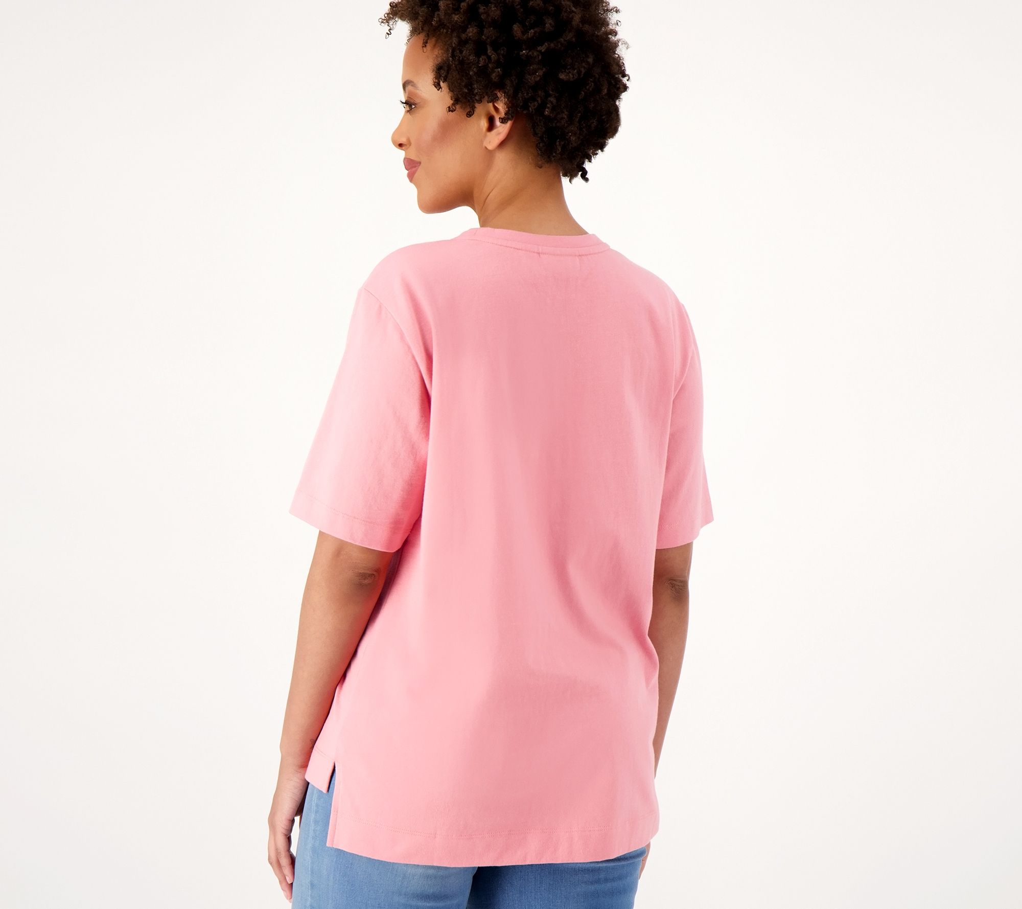 Denim & Co. Cotton Jersey Round Neck Elbow Sleeve Relaxed Top - QVC.com
