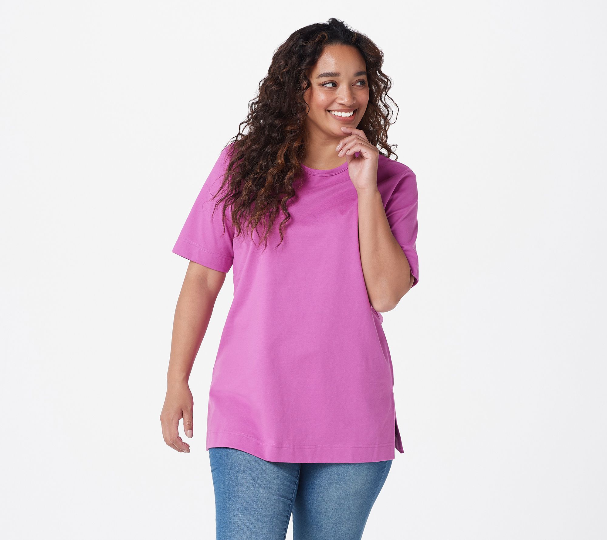 Denim & Co. Essentials Cotton Jersey Oversized Scoop Neck Tee