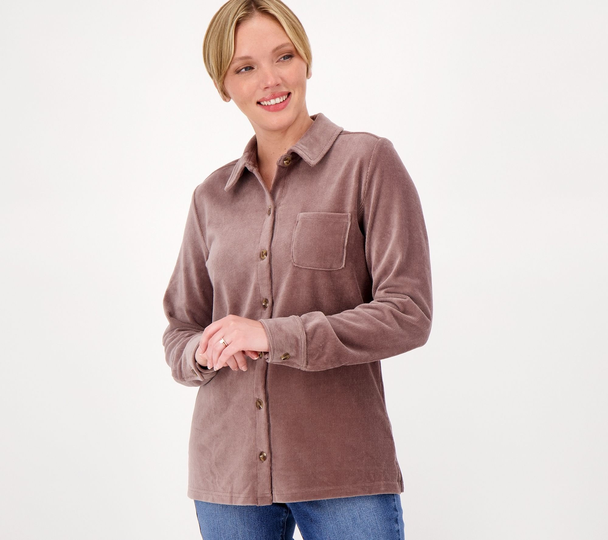 "As Is" Belle by Kim Gravel Pinwale Knit Corduroy Button Front Shirt