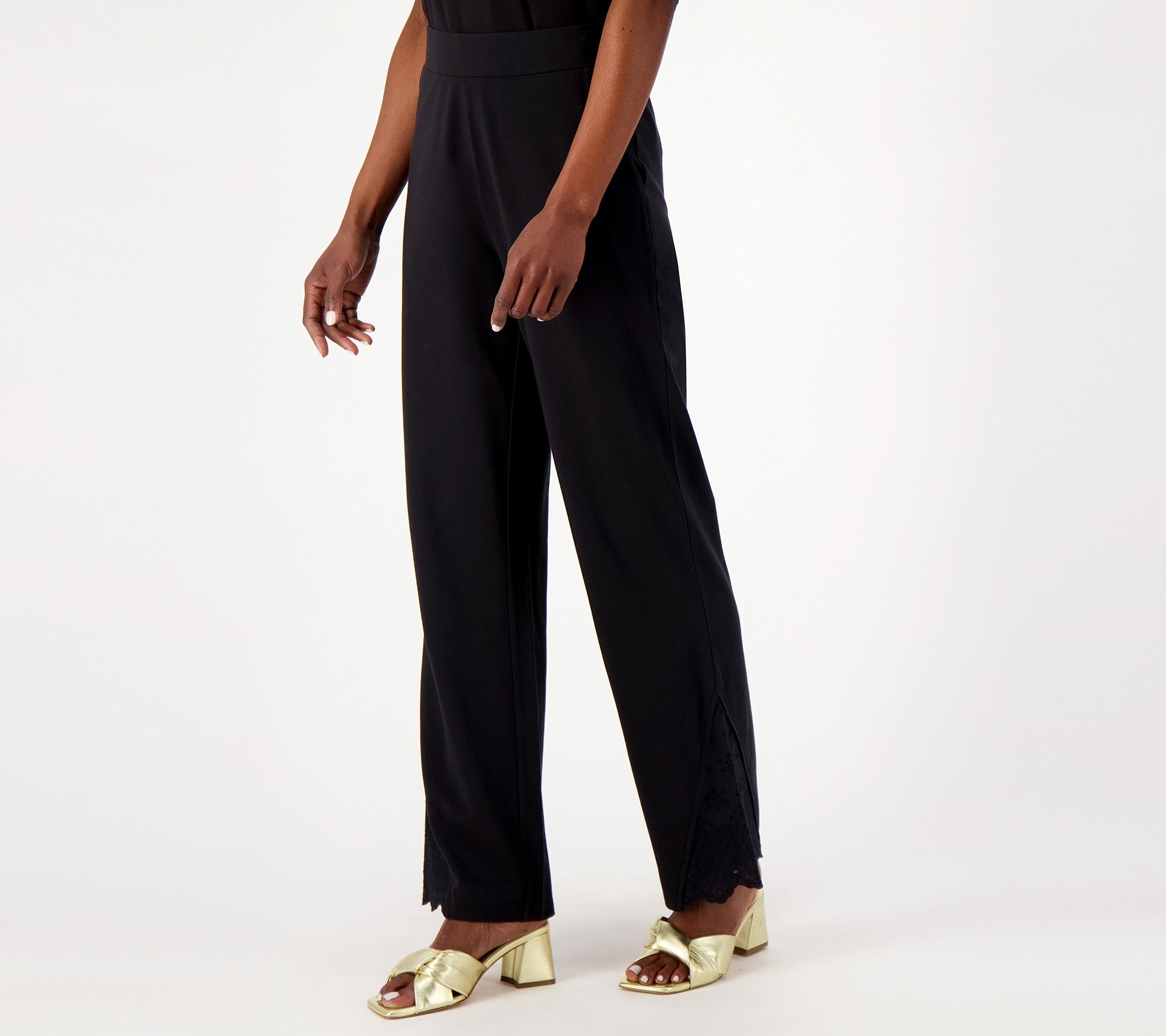 Isaac Mizrahi Live! Regular Knit Pants with Eyelet Trim