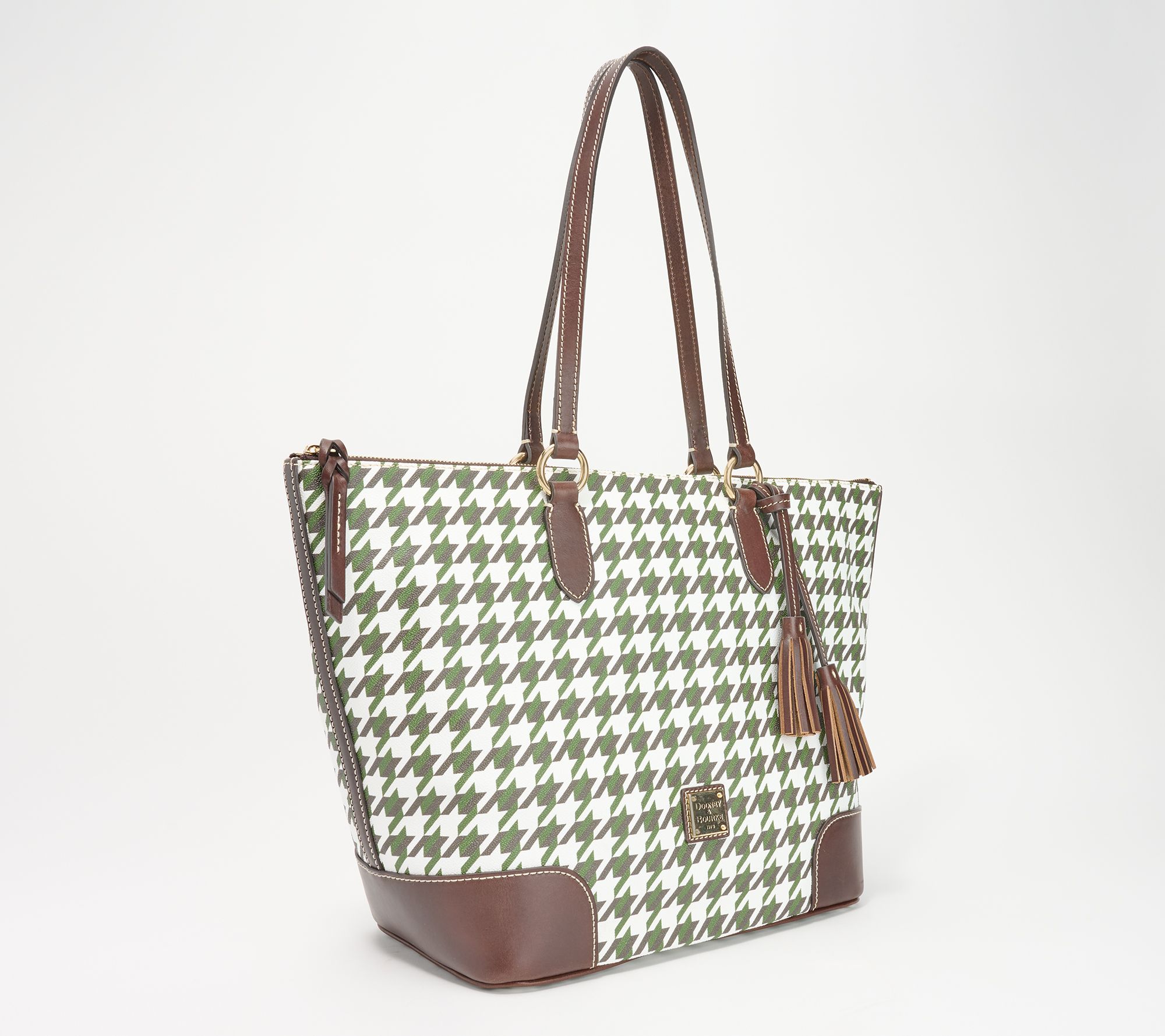 Dooney & Bourke Houndstooth Career Tote ,Wht/Taupe/Green