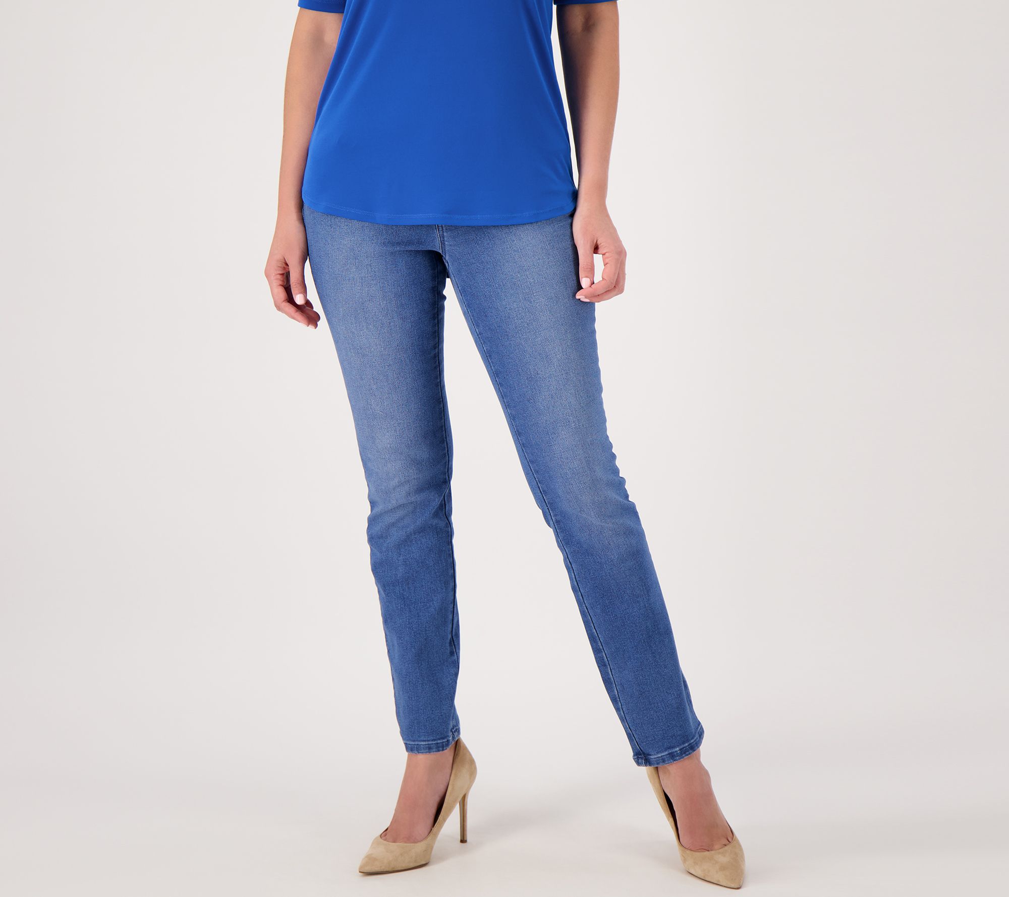 "As Is" Belle by Kim Gravel TruTemp Denim Straight-Leg Regular Jeans