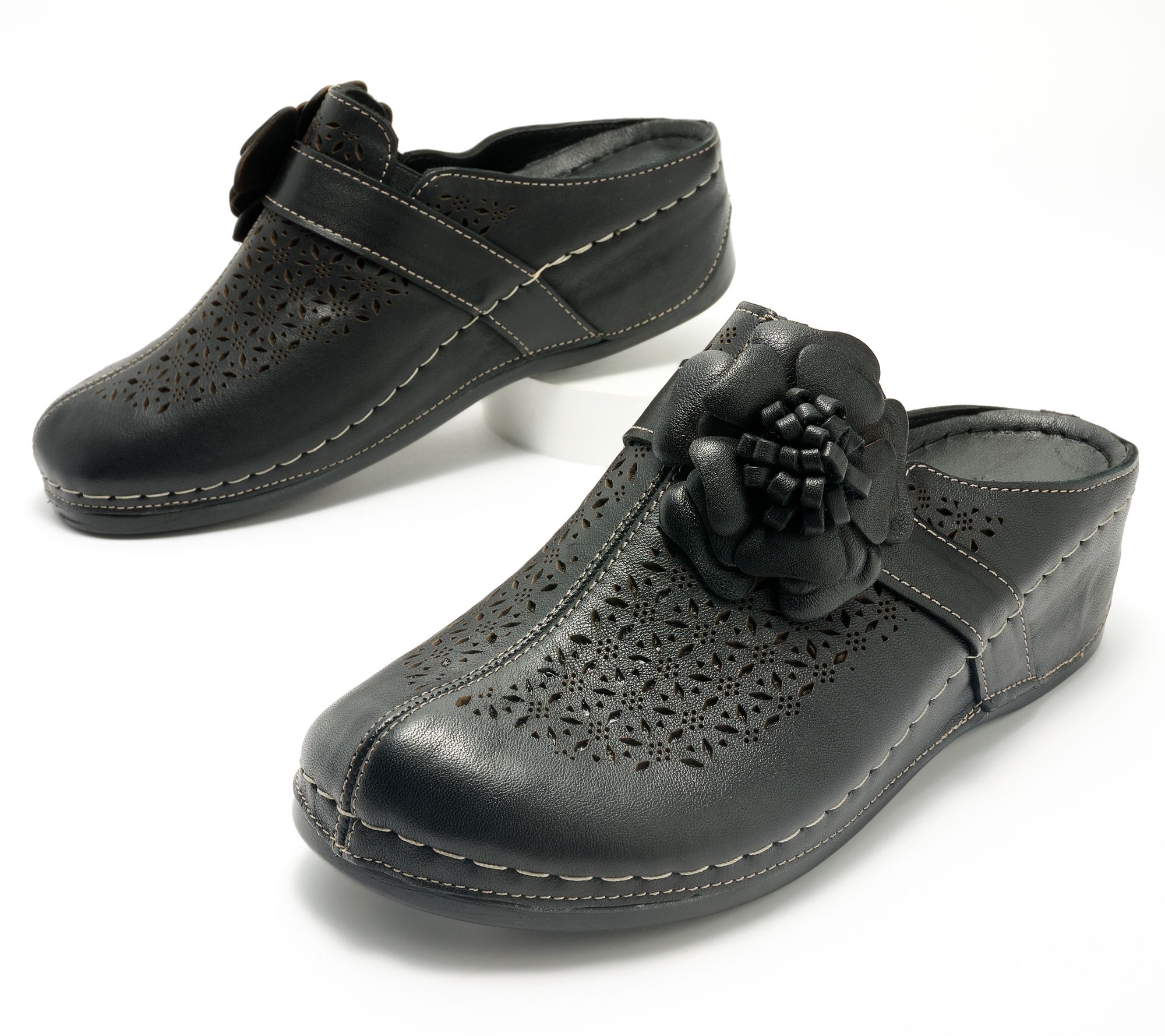 Spring Step Leather Perforated Clogs - Lilybean