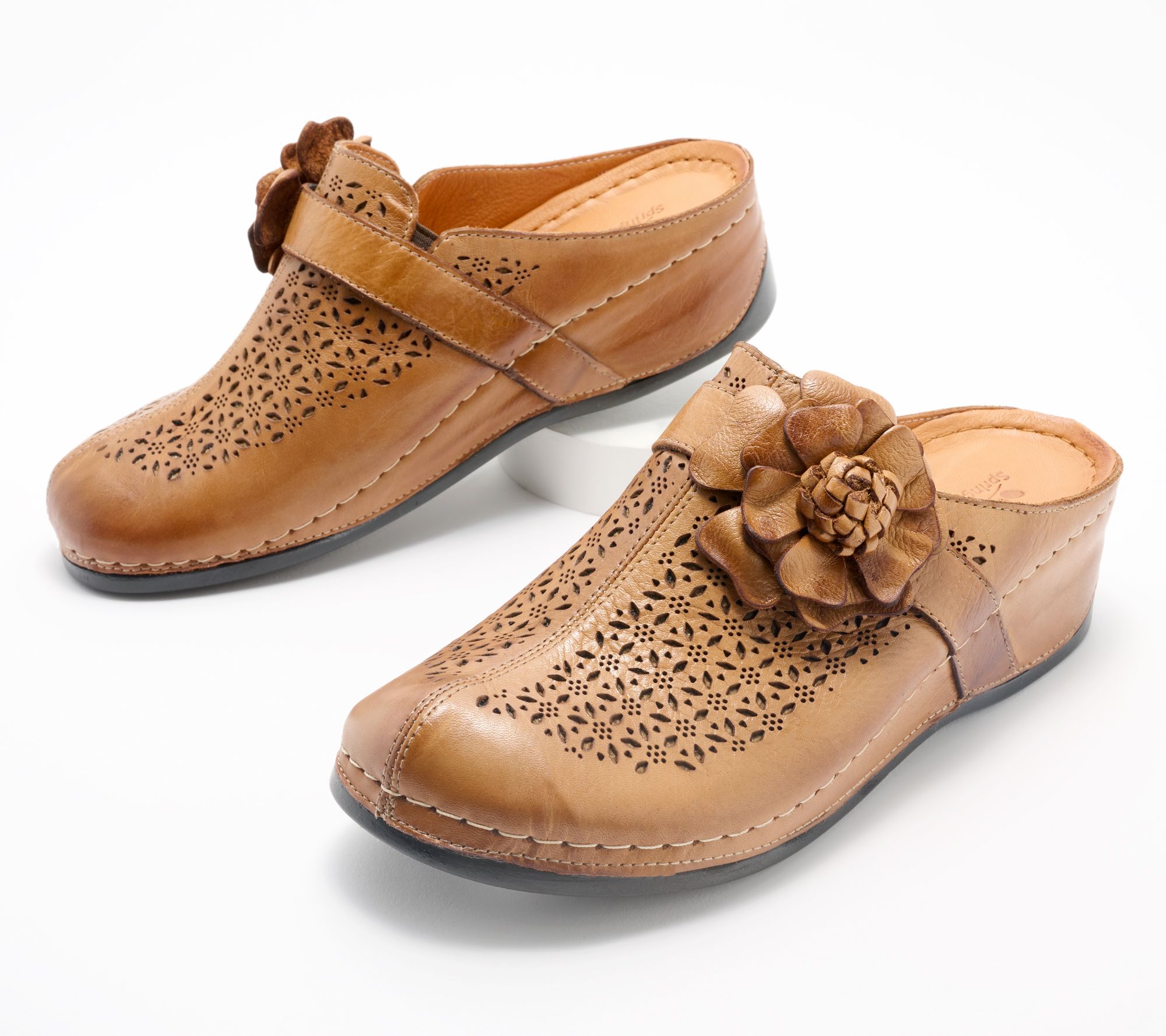 Spring Step Leather Perforated Clogs - Lilybean