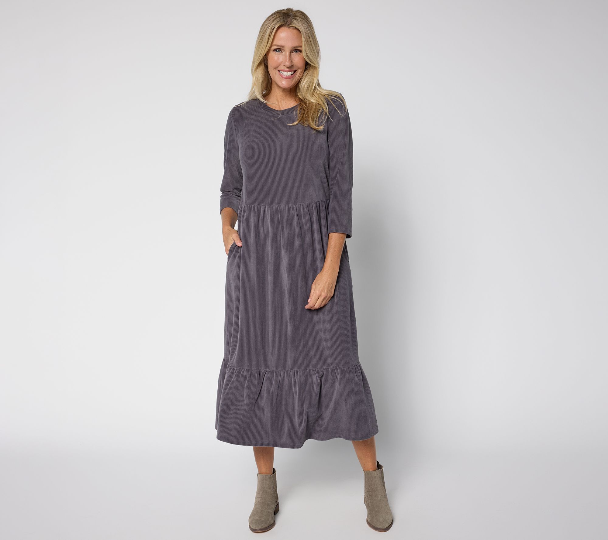 Denim & Co. Regular Heritage Velour Knit Midi Dress