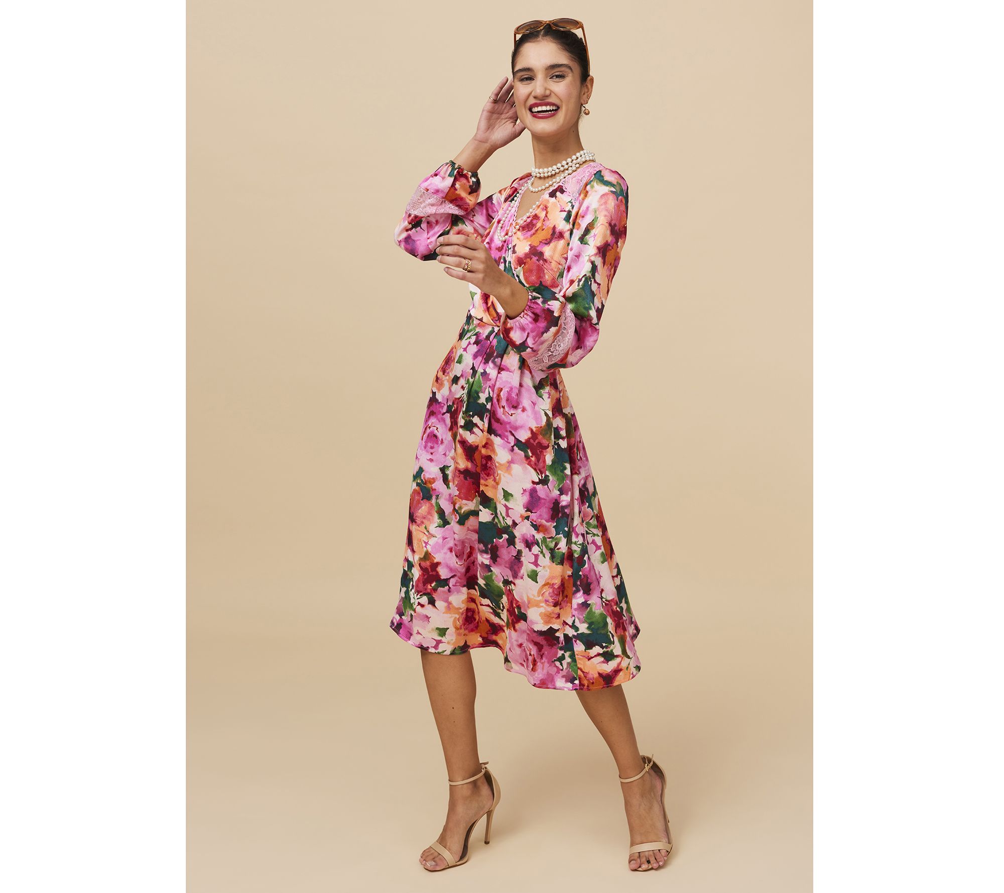 Isaac Mizrahi Live! Regular Floral Printed Ruched Long