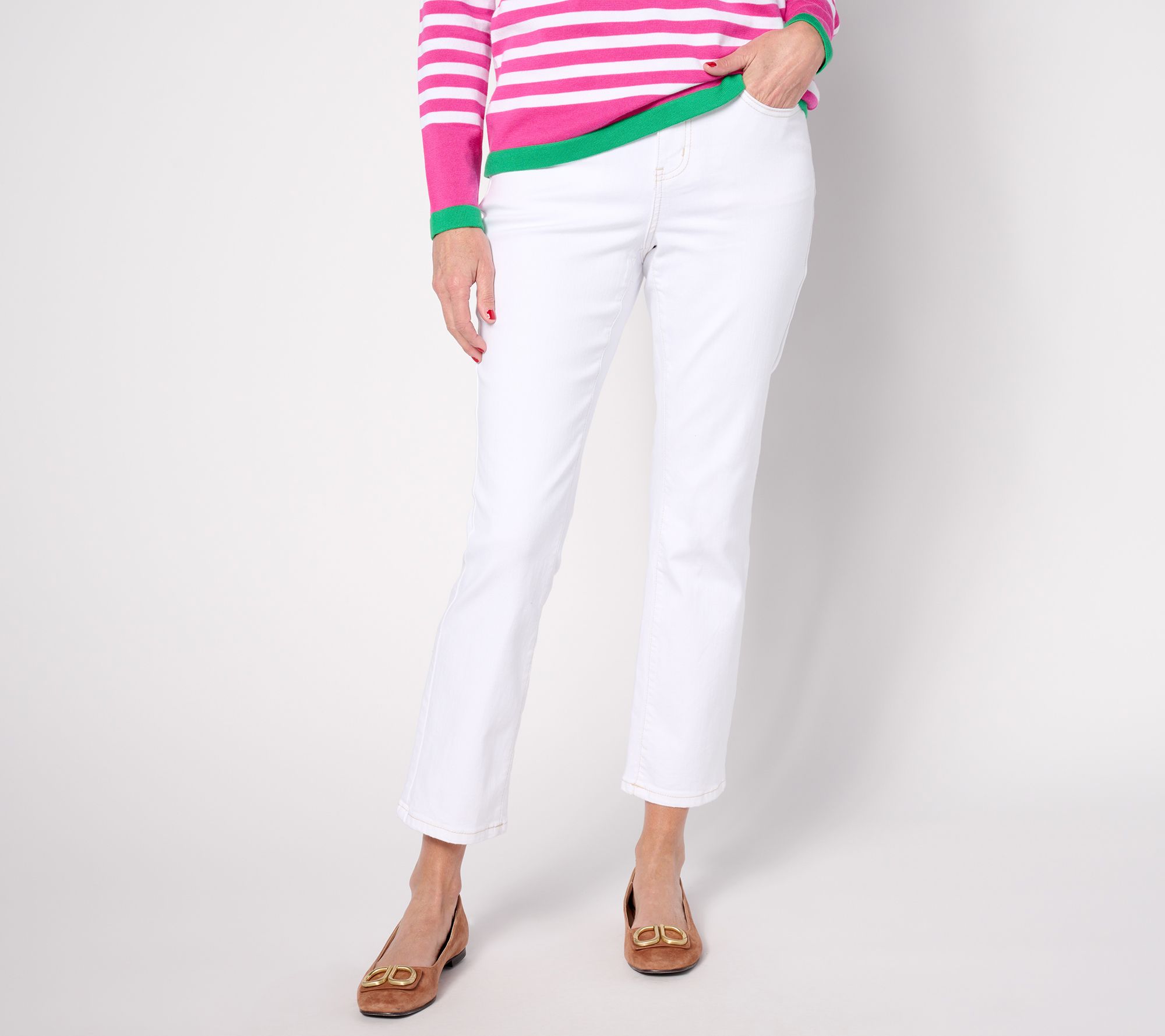 Belle by Kim Gravel Reg Trutemp Capri Jeans with Frayed Hem