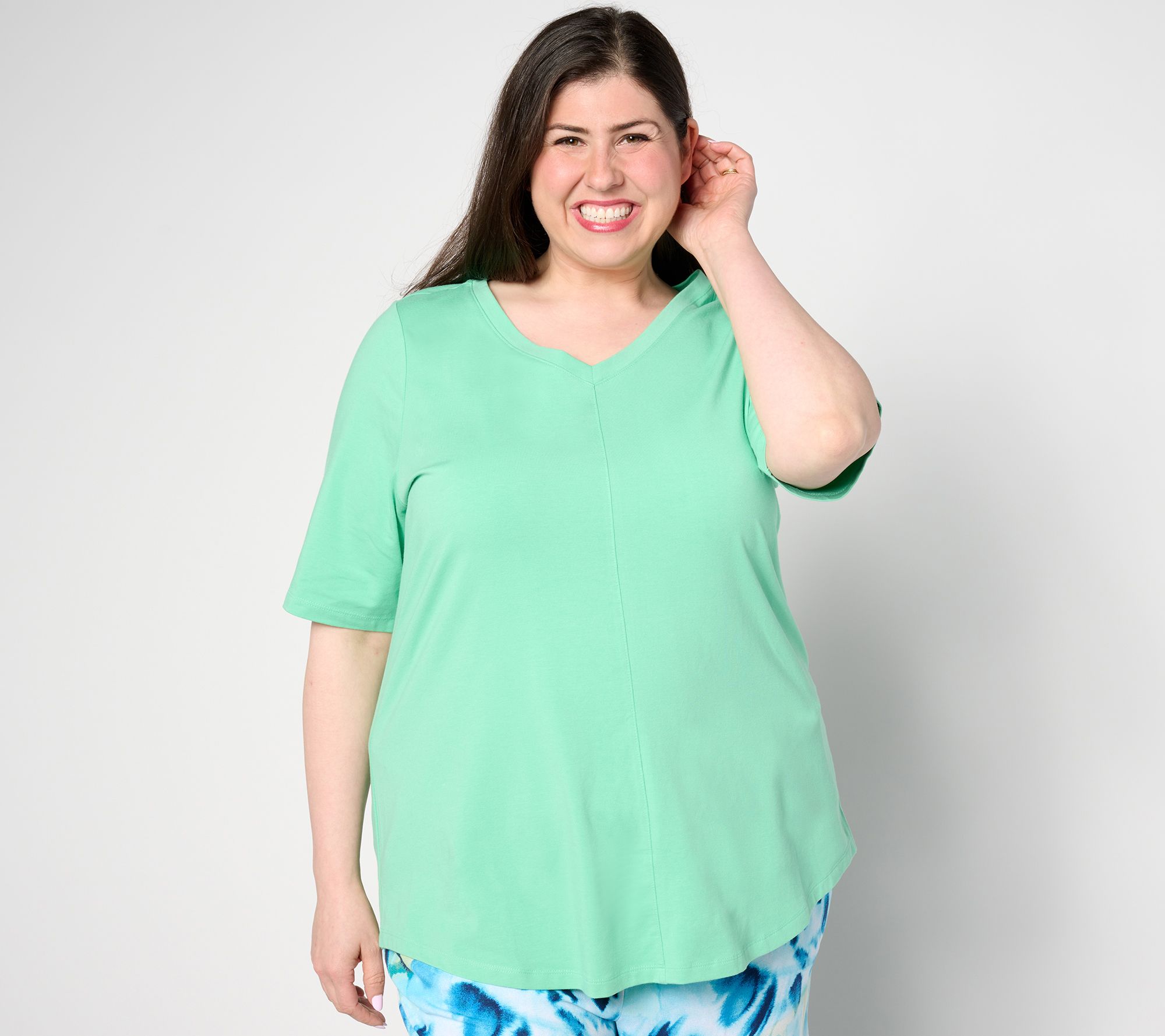 Denim & Co. Essentials Reg Favorite Jersey Elbow Sleeve V-Neck Tunic