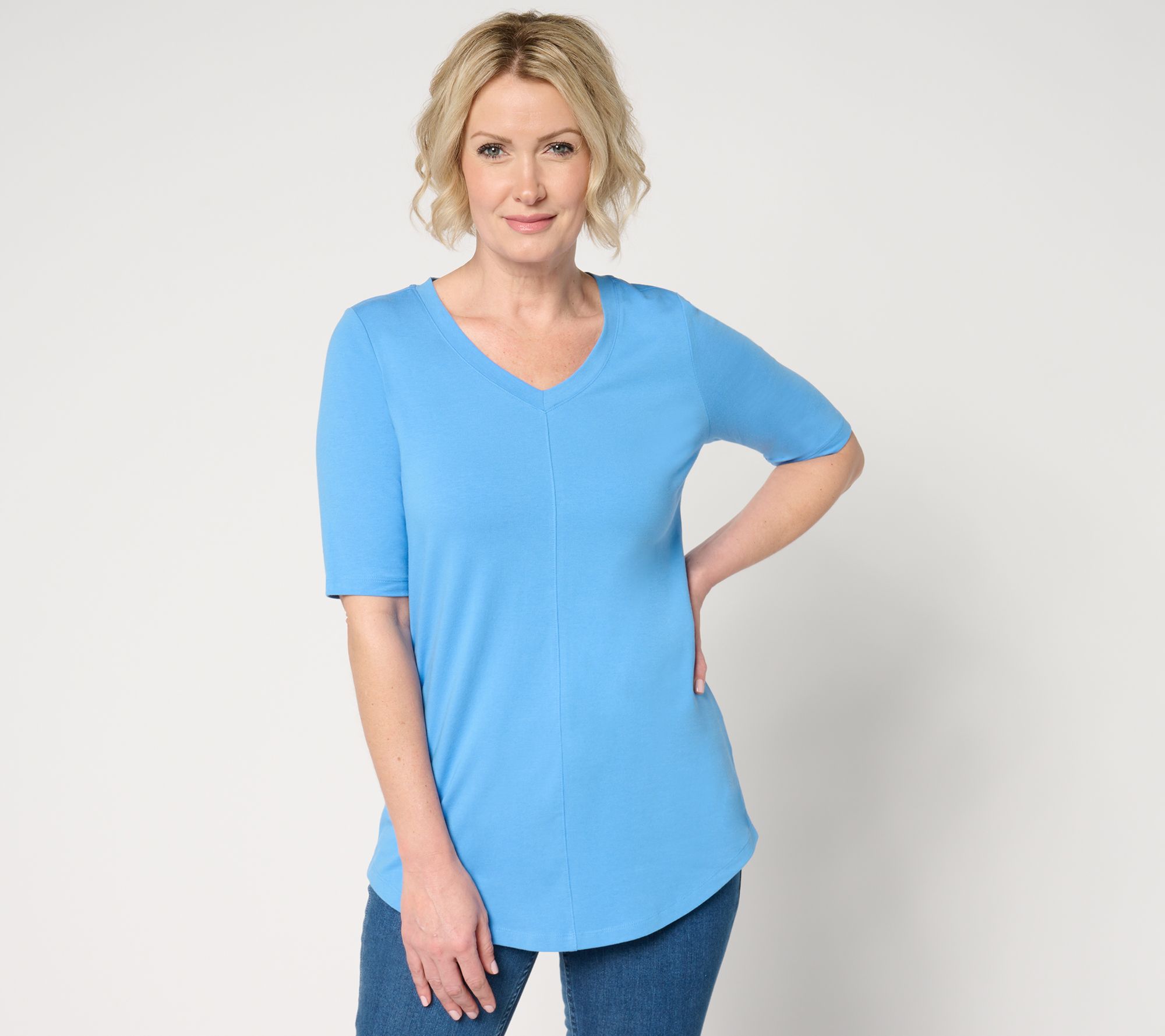 Denim & Co. Essentials Reg Favorite Jersey Elbow Sleeve V-Neck Tunic