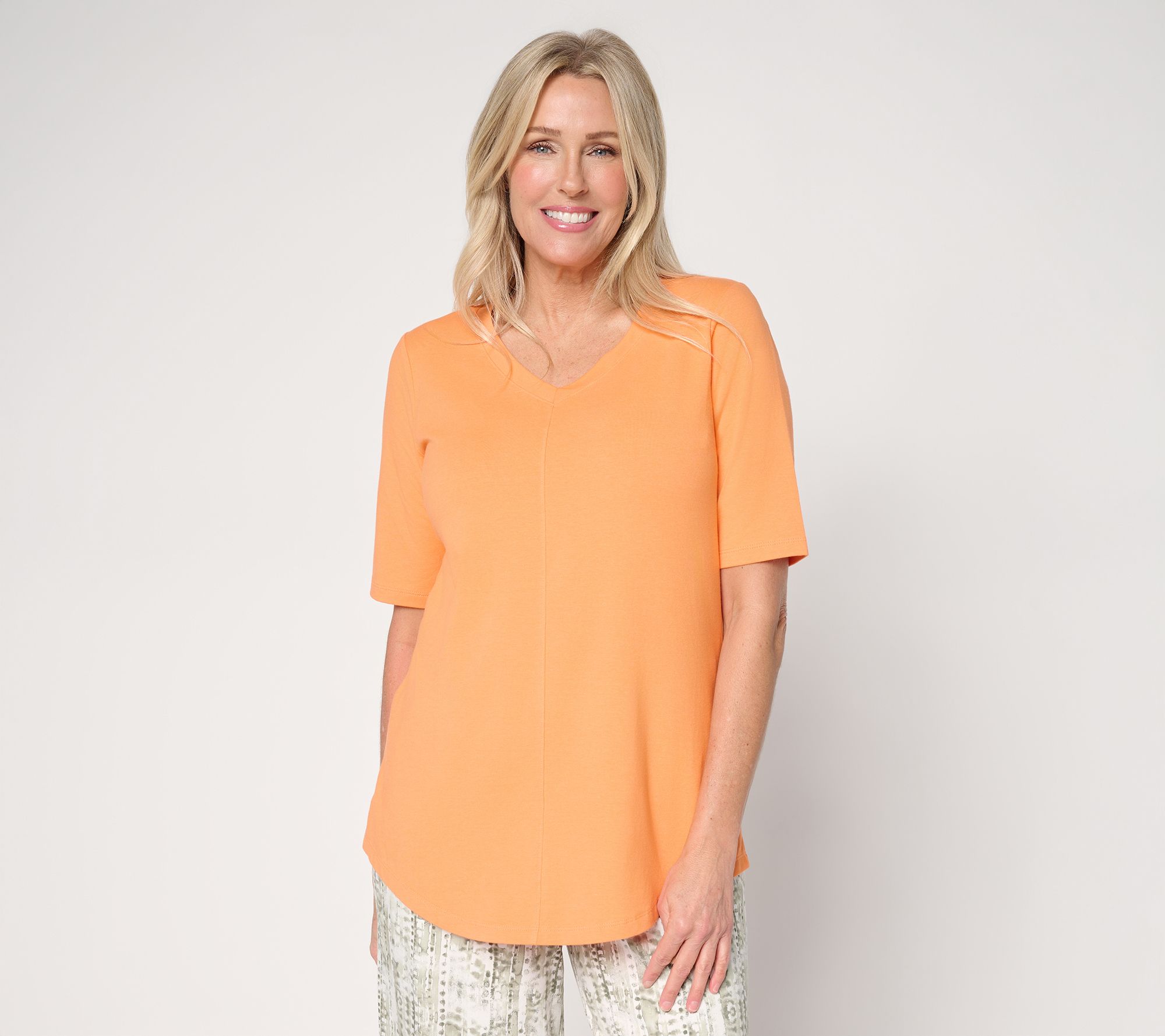 Denim & Co. Essentials Reg Favorite Jersey Elbow Sleeve V-Neck Tunic