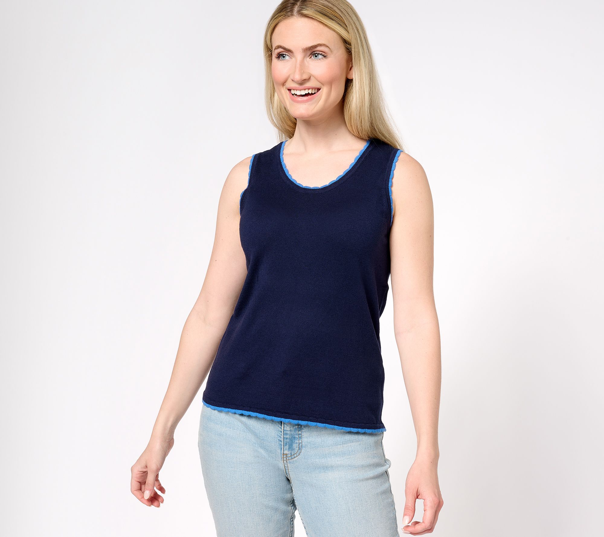 "As Is" Isaac Mizrahi Live! Pointelle Tank with Scallop Trim