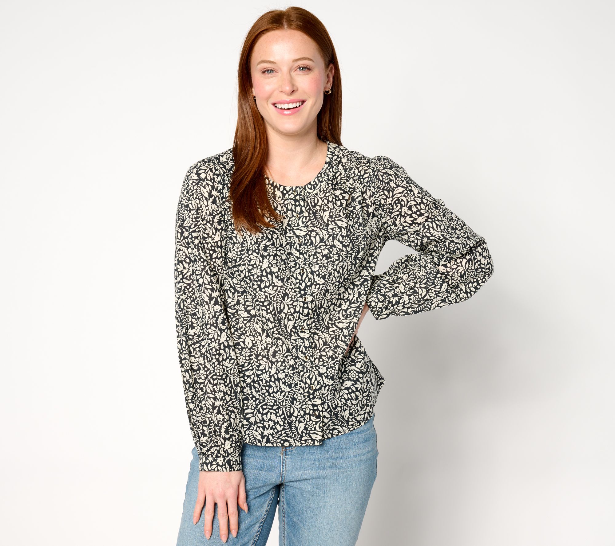 AnyBody Printed Button-Front Woven Boho Blouse