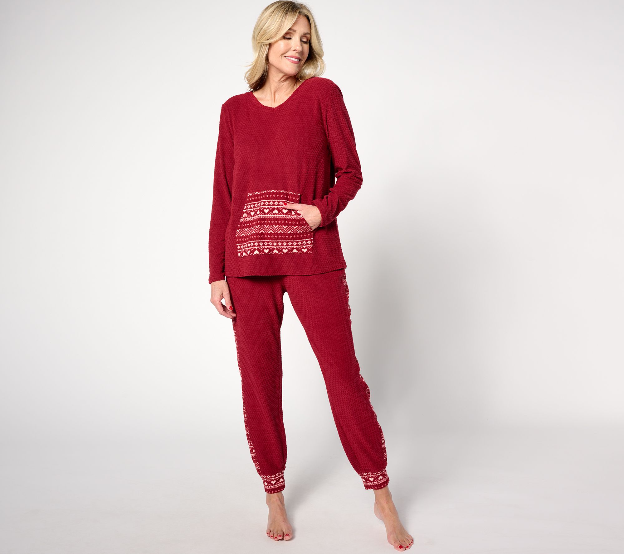 Cuddl Duds Honeycomb Fleece Pullover and Jogger Pajama Set 