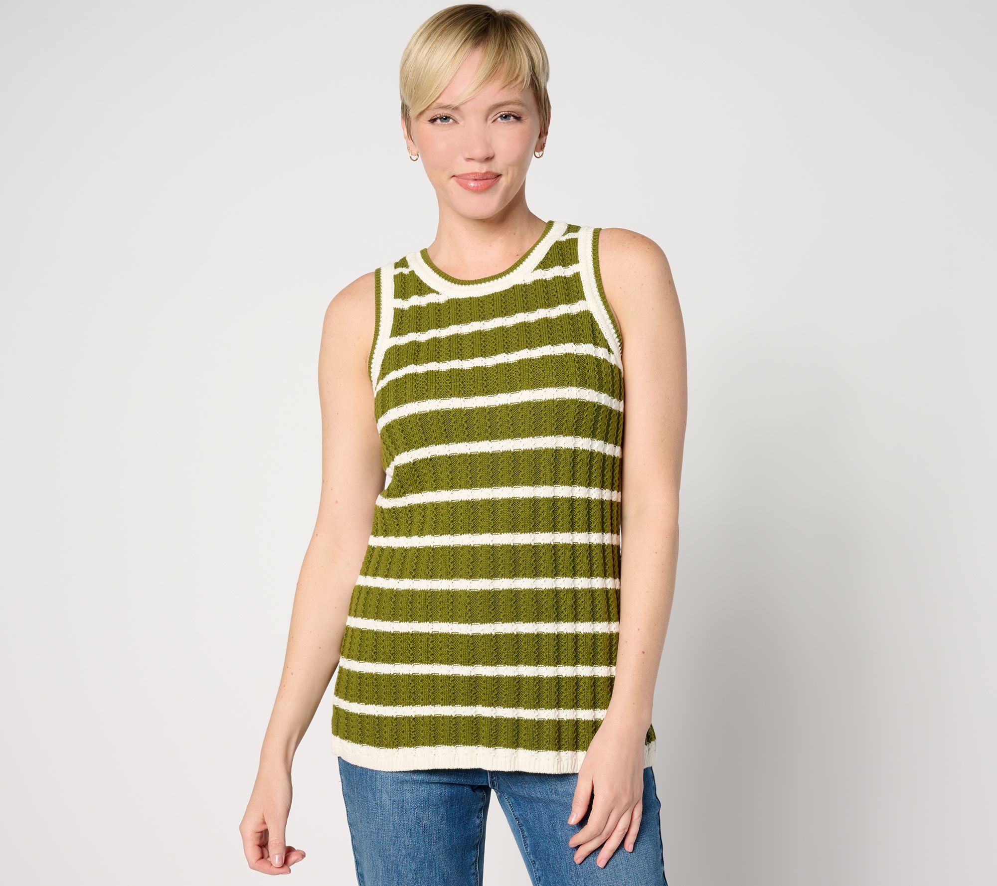 Joan Rivers Striped Cotton Crochet Sweater Tank