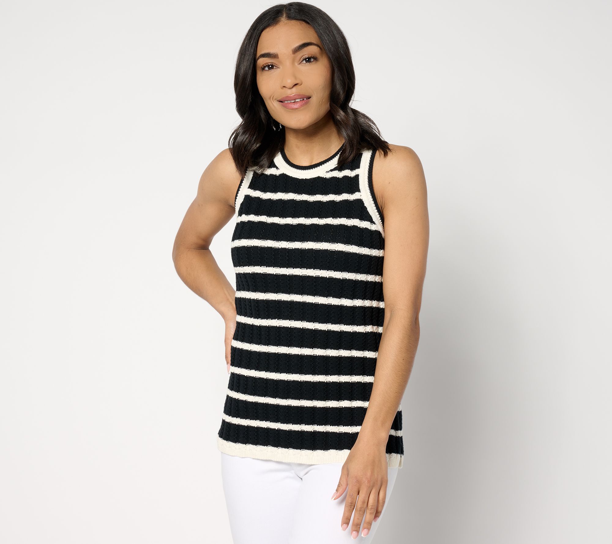 Joan Rivers Striped Cotton Crochet Sweater Tank