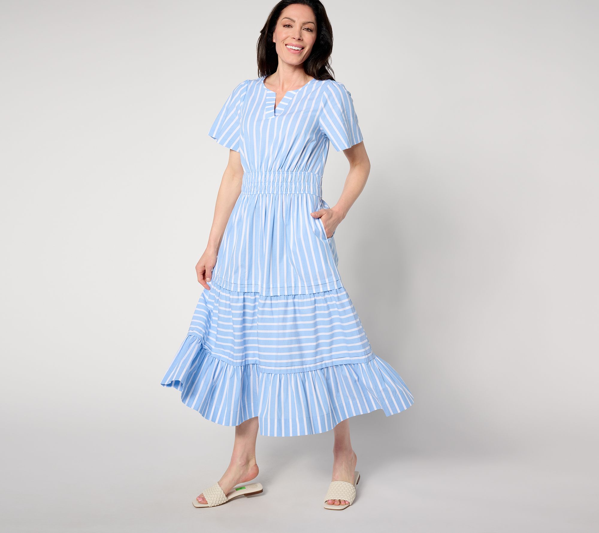 Isaac Mizrahi Live! Regular Yarn Dye Stripe Poplin Maxi Dress