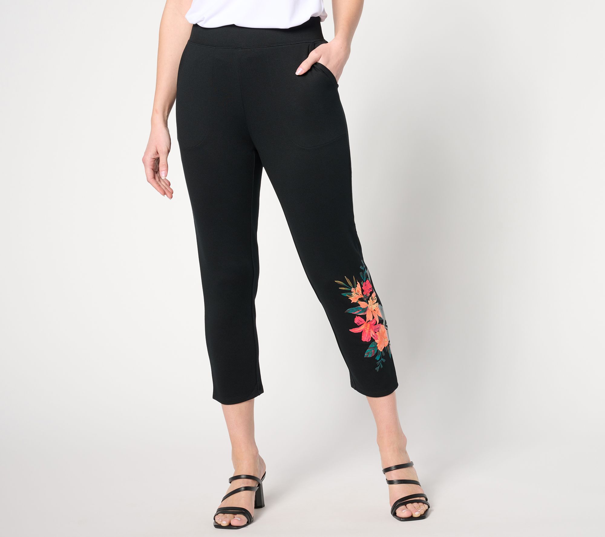 Denim & Co. Regular Placement Print Pull-On Slim Crop Pants