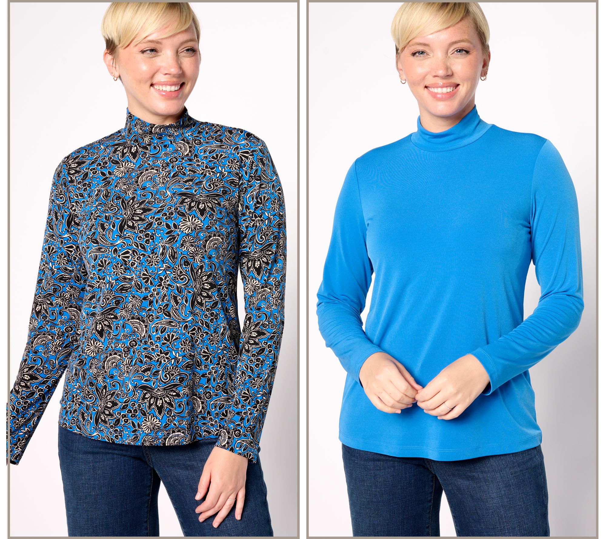 "As Is" Susan Graver Print and Solid Liquid Knit Set/2 Tops