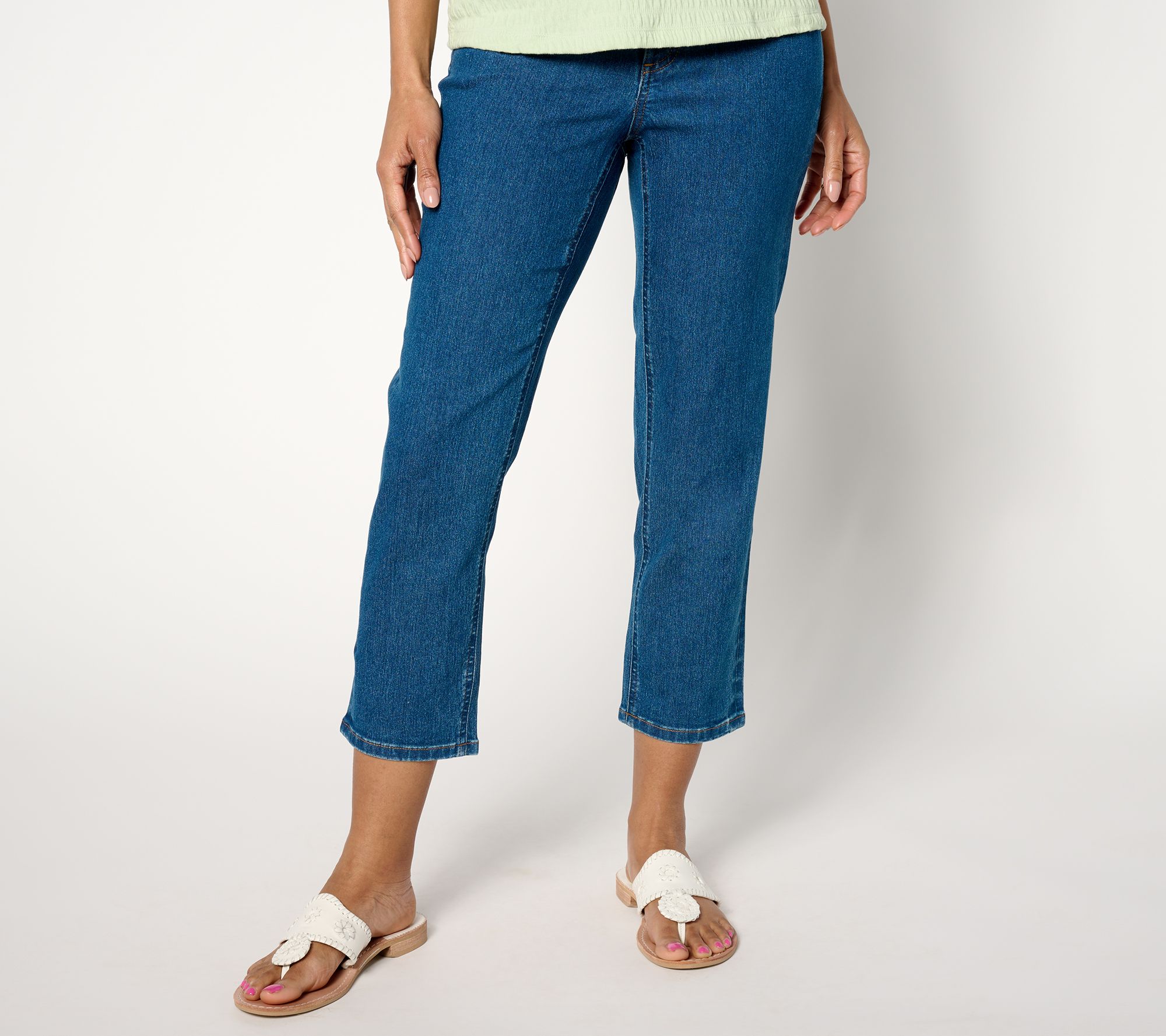 Denim & Co. Petite Indigo Classic Denim Straight Leg Crop Jean