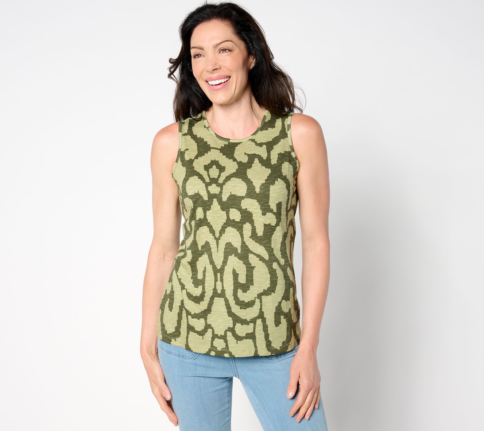 Denim & Co. Printed Slub Jersey Round Neck Tank Top