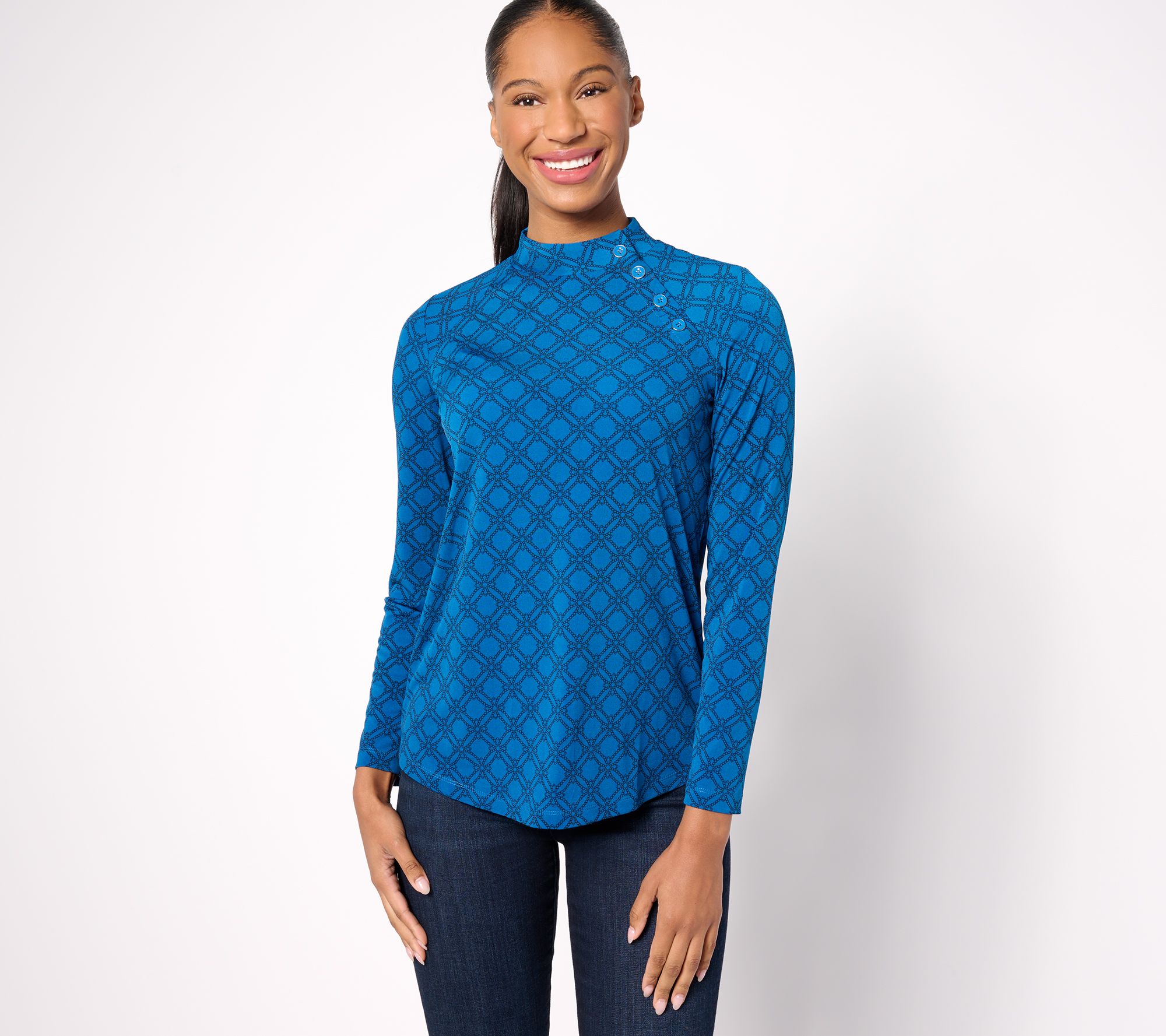 "As Is" Susan Graver Printed Liquid Knit Long Sleeve Mock Neck Top