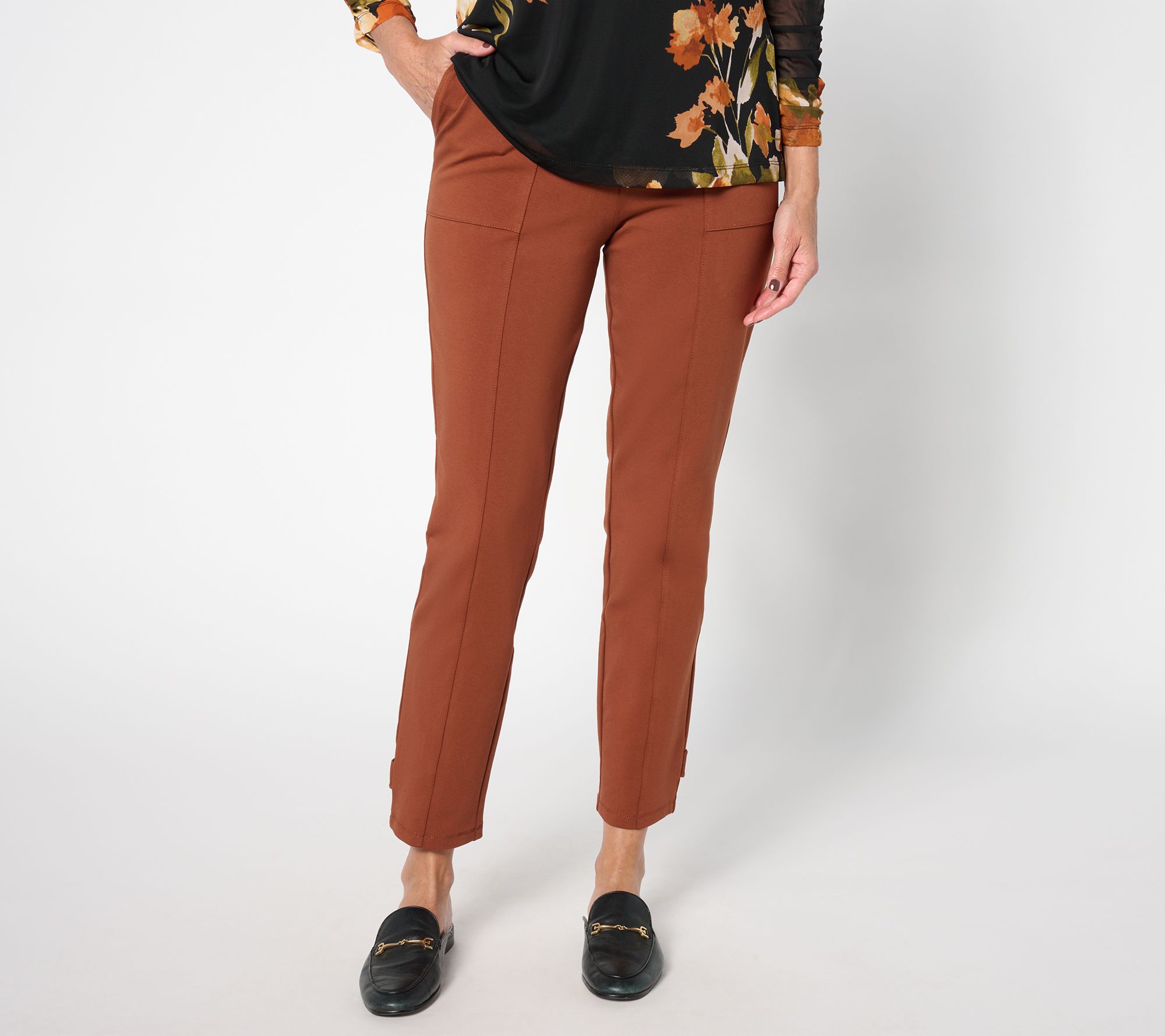 Susan Graver Reg Weekend Premium Stretch Slim-Leg Ankle Pants w/ Tab