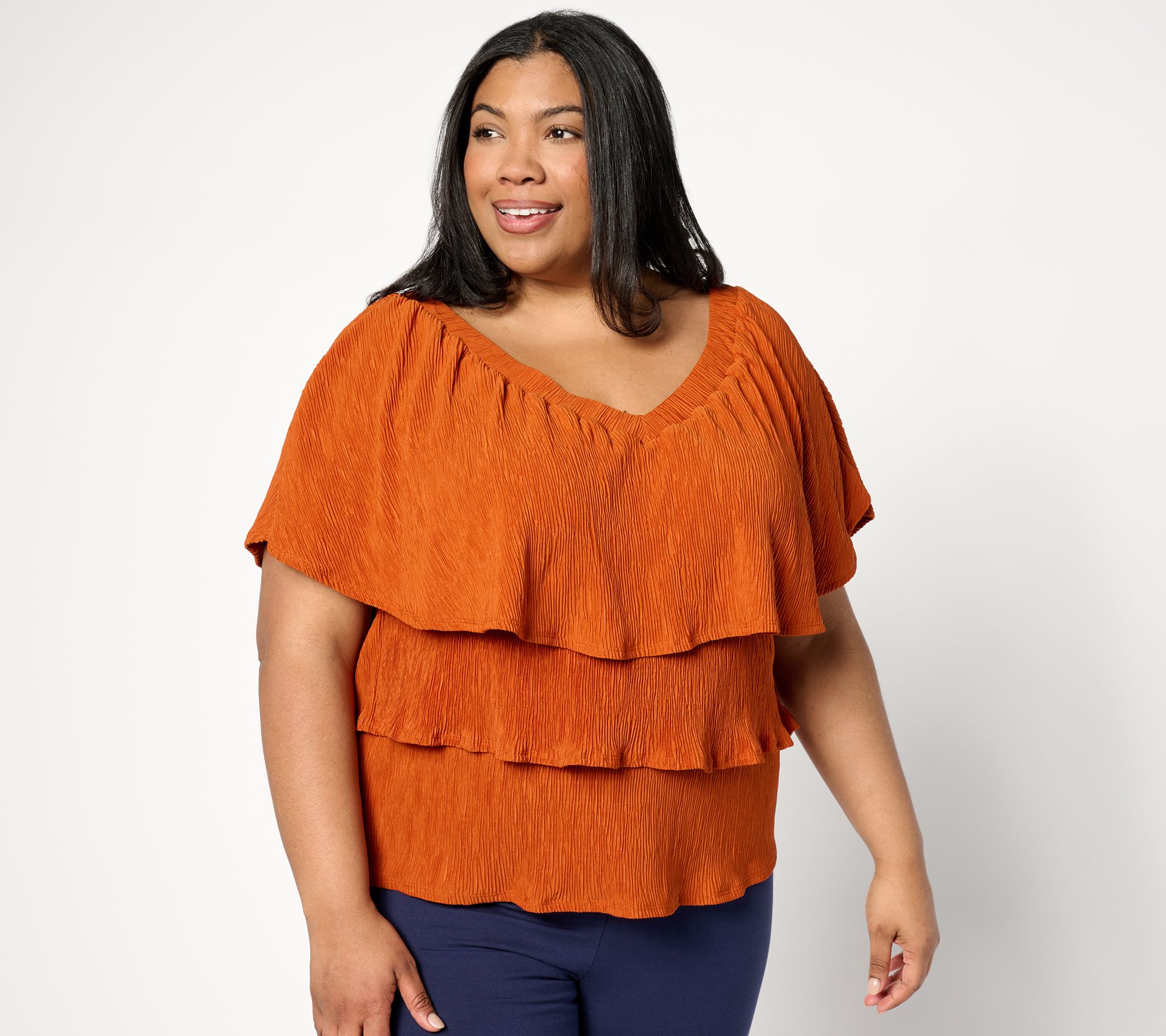 "As Is" Attitudes by Renee Crinkle Knit Ruffle Top
