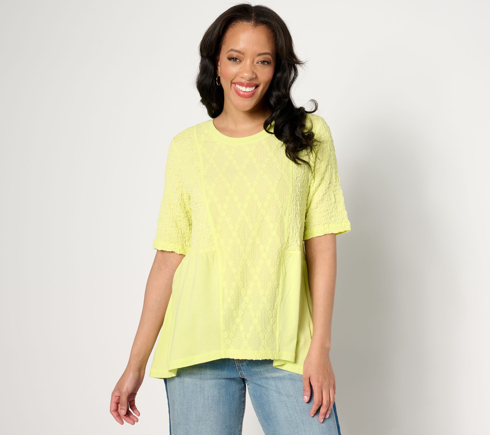 "As Is" LOGO Lavish by Lori Goldstein Eyelet Elbow Sleeve Blouse
