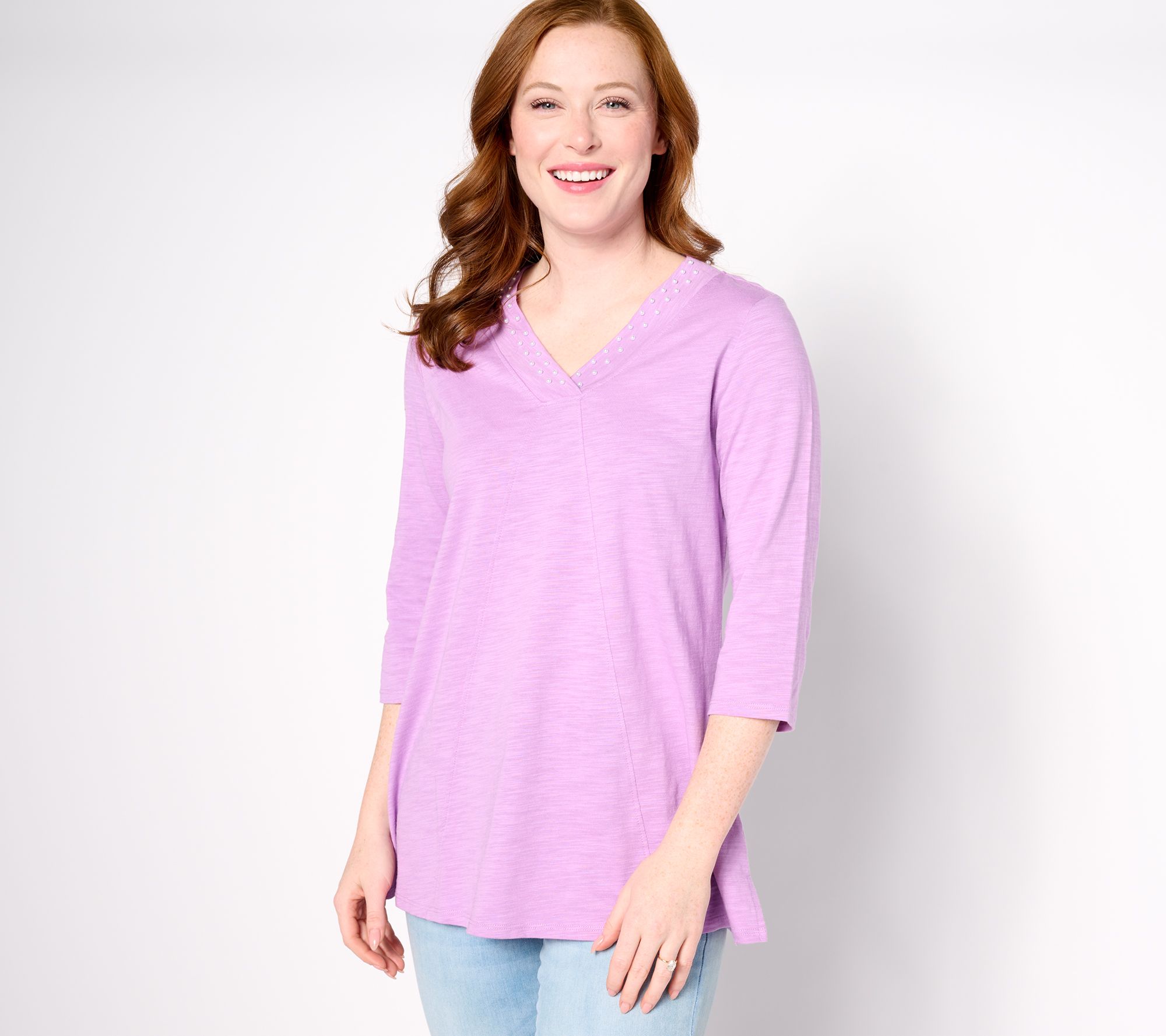 "As Is" Quacker Factory Mini Pearls 3/4 Sleeve Swing Top
