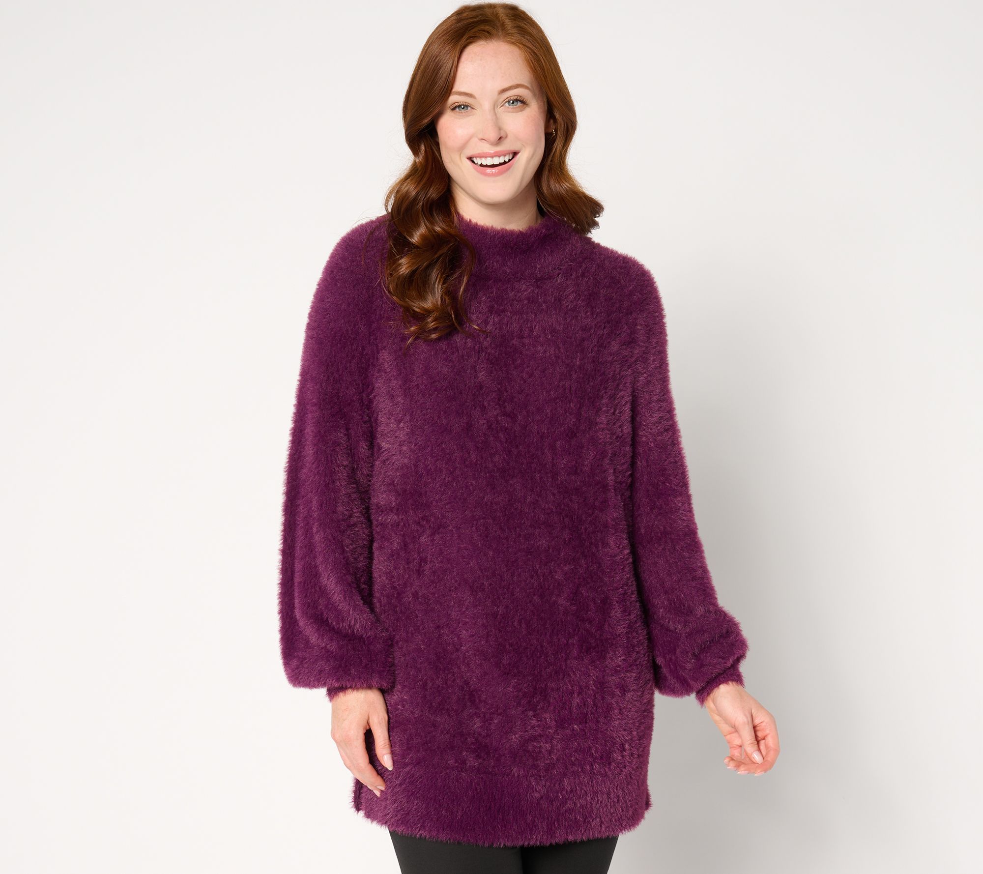 Belle by Kim Gravel Eyelash Mock Neck Blouson Sleeve Sweater