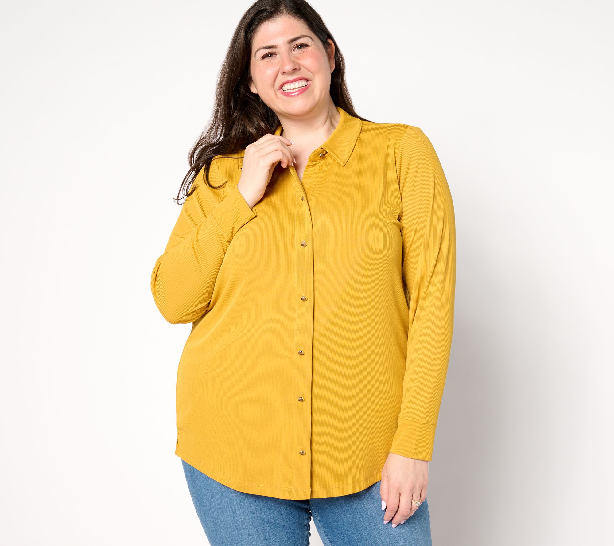 Denim & Co. Adaptive Rib Knit Button Front Blouse