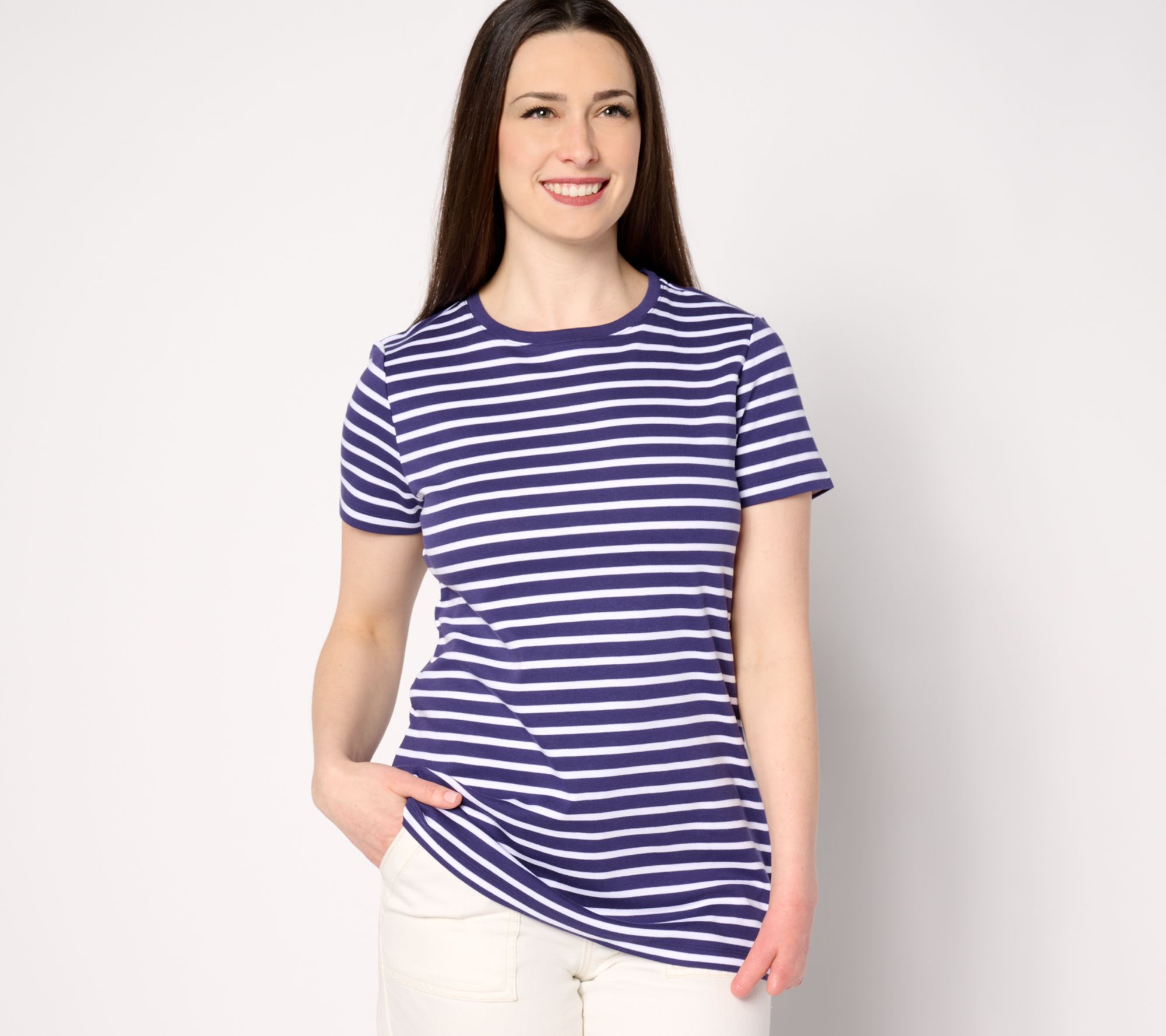 "As Is" Isaac Mizrahi Live! Essentials Pima Cotton Yarn Dye Stripe Top