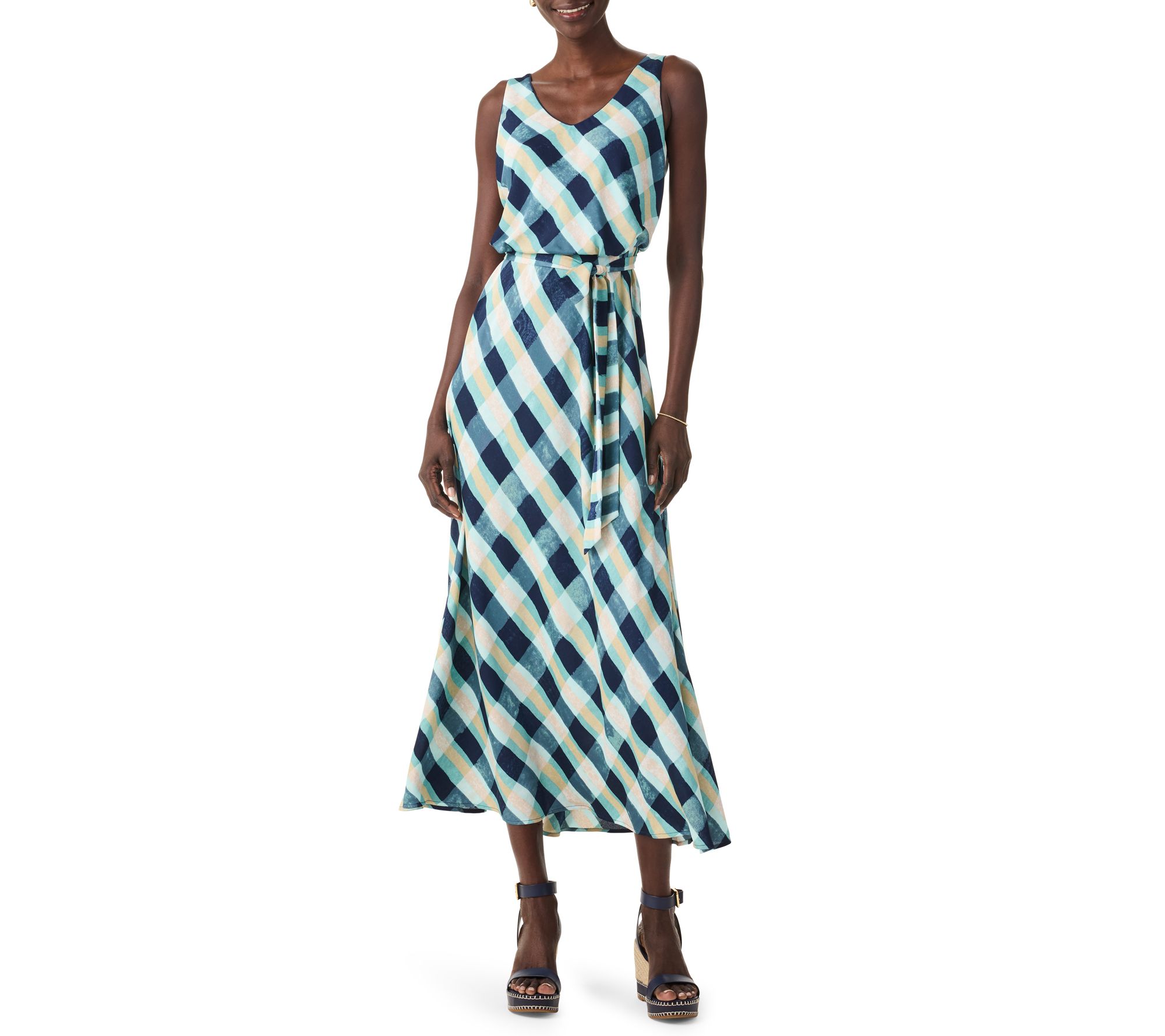 NIC+ZOE Painted Plaid Bianca Sleeveless Tie Wai st Dress