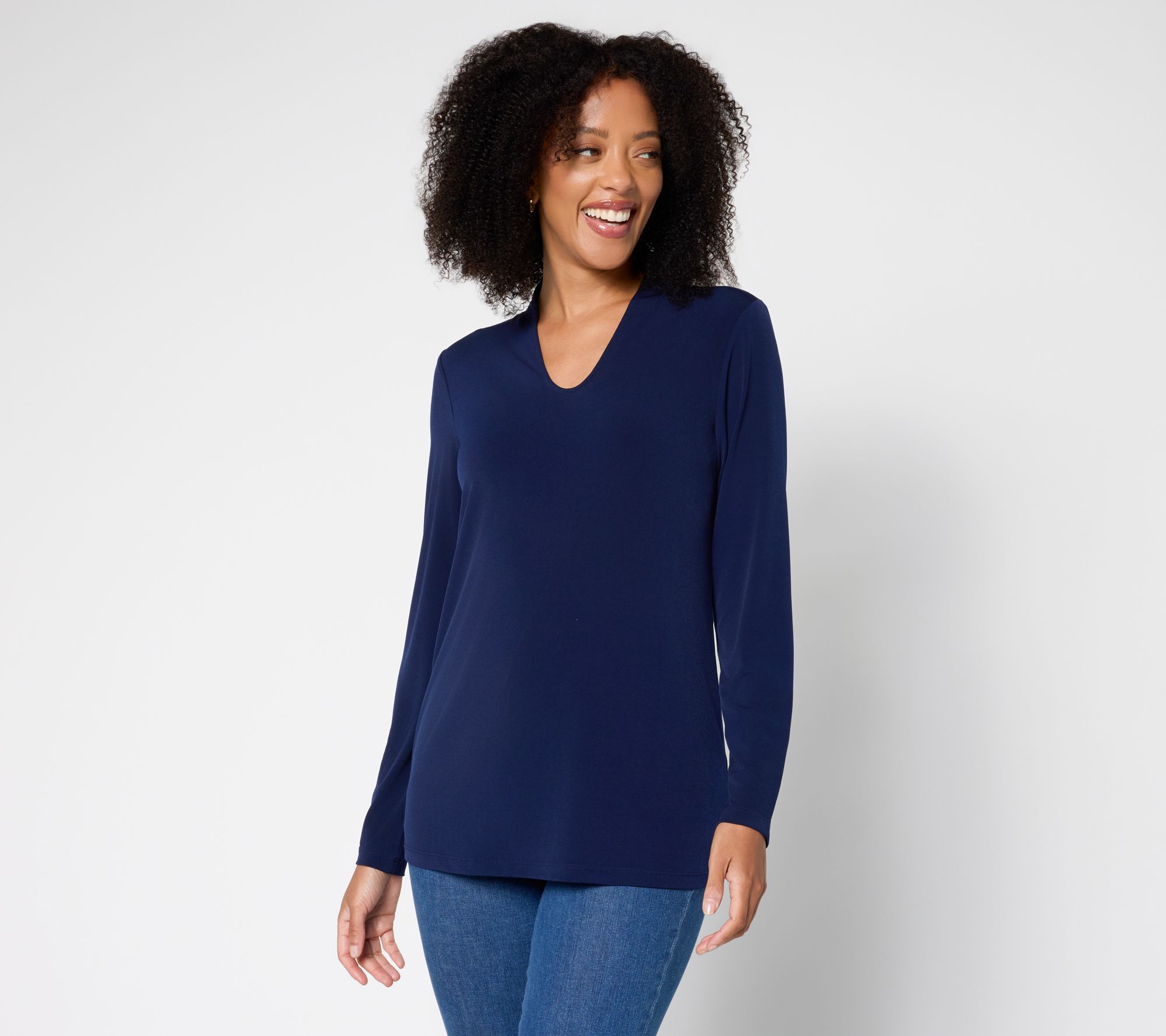 Susan Graver Modern Essentials Liquid Knit Voop Neck Top