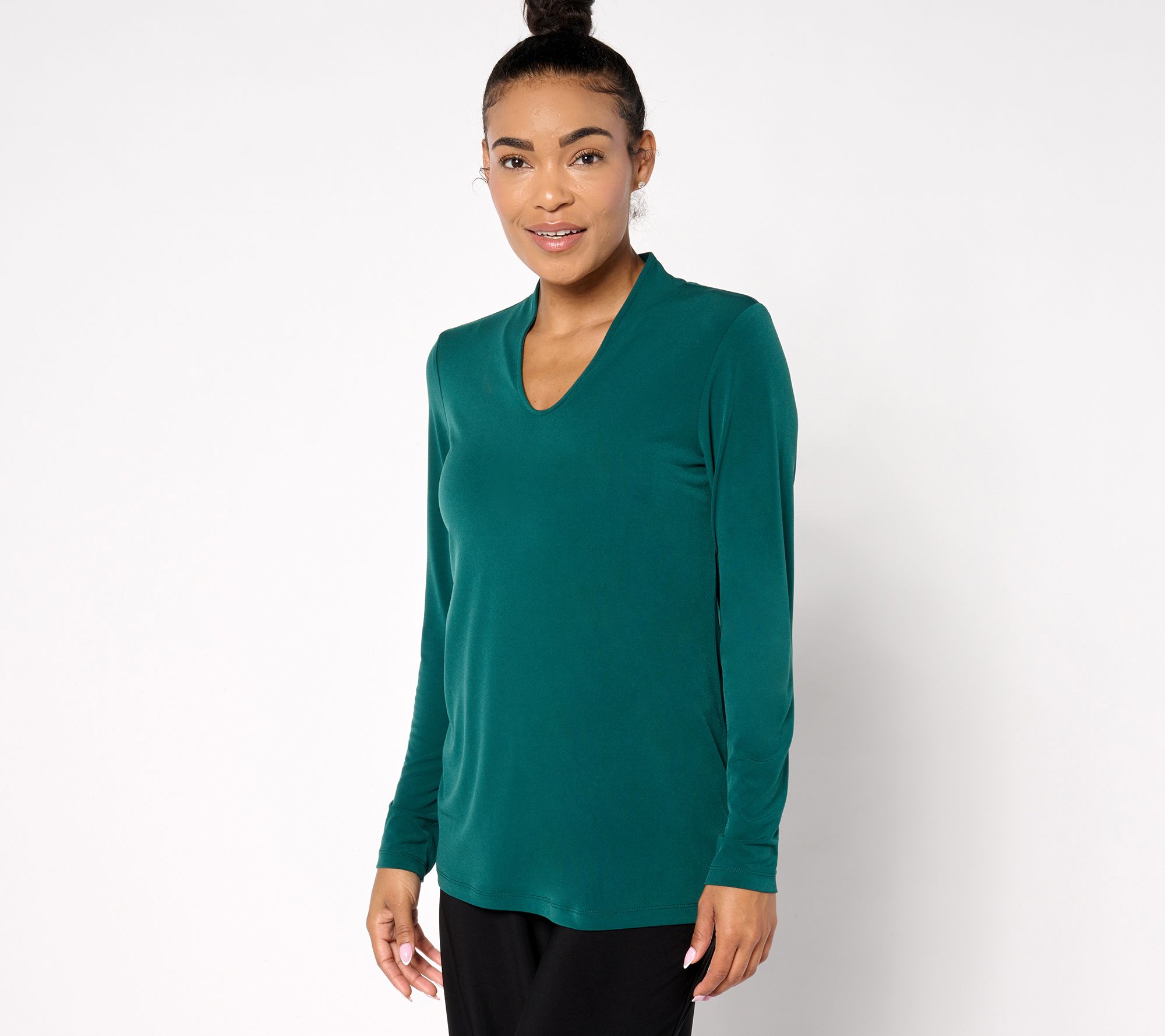 Susan Graver Modern Essentials Liquid Knit Voop Neck Top