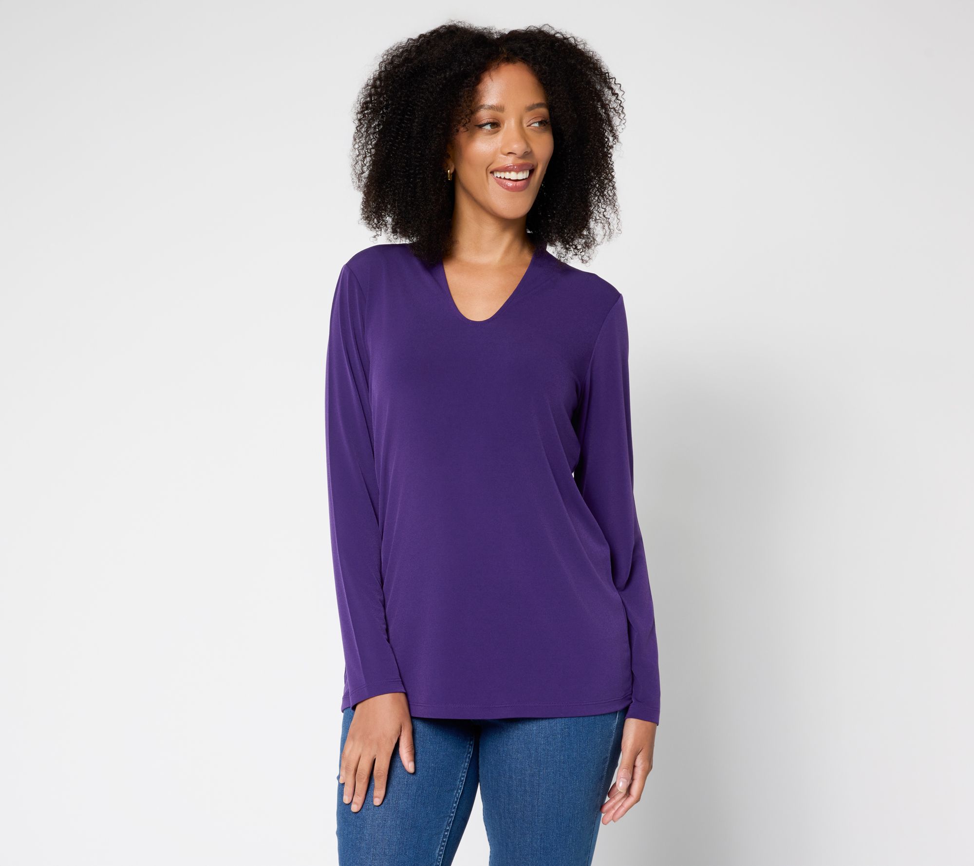 Susan Graver Modern Essentials Liquid Knit Voop Neck Top